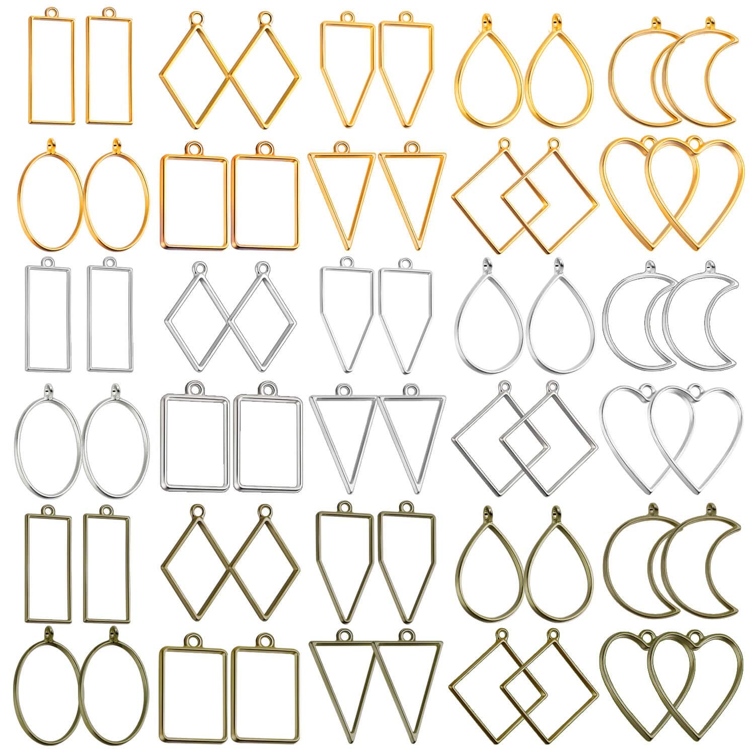Shynek 60Pcs Hollow Frame Pendants - Resin Craft Bezels Jewelry Molds for Necklaces and Earrings Making Supplies