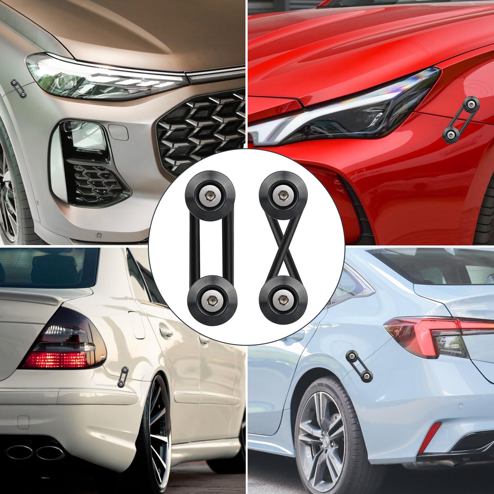 BFXM Universal Bumper Clips, Front Rear Bumper Quick Release Kit, Bumper Holders for Cars (4 Black Bumper Quick Release Tabs and 12 Customized O-Rings)