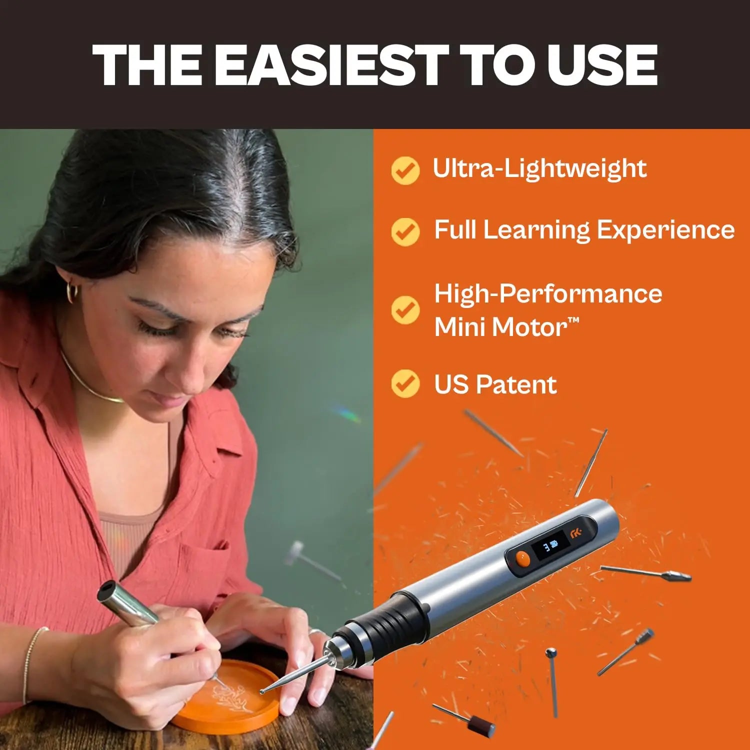 Resparked Customizer Engraving Pen (Formerly Culiau): Ultimate Cordless Portable Tool for Artists & DIYers - Engrave 50+ Surfaces - Beginner Friendly - Rechargeable - Free 30 Bits & Mastery Guide
