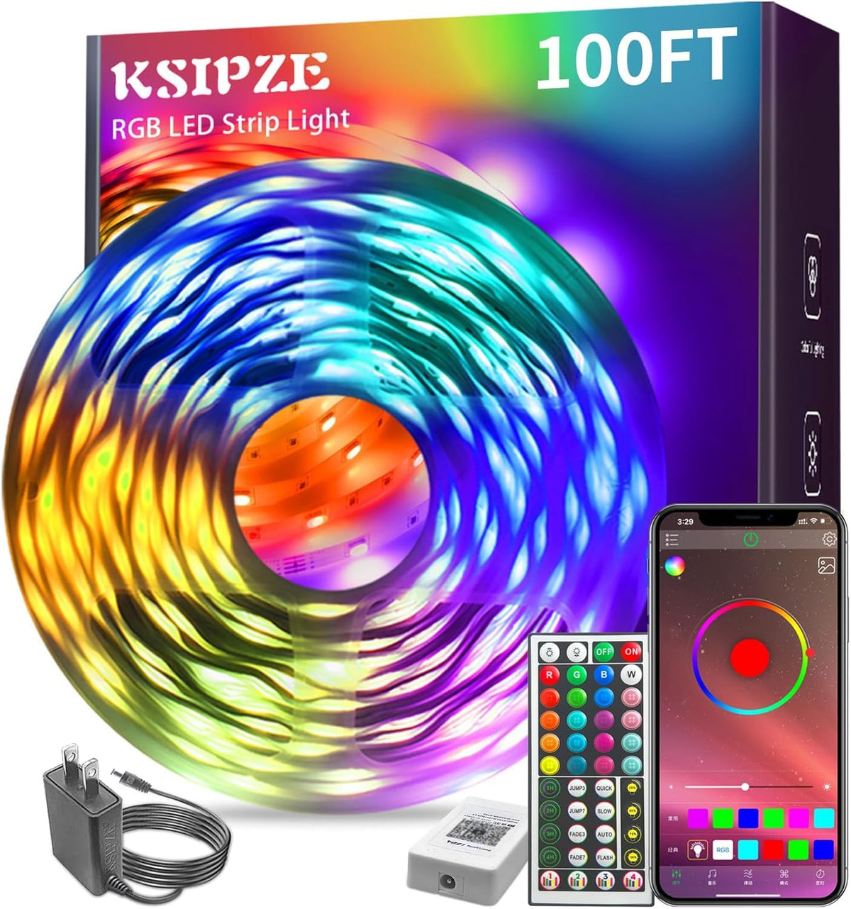 أضواء شريط LED بطول 100 قدم من KSIPZE، تتغير ألوانها مع مزامنة الموسيقى بتقنية RGB وبلوتوث، مع تحكم ذكي عبر التطبيق وجهاز تحكم عن بعد، أضواء LED لغرفة النوم والإضاءة المنزلية وديكور المنزل المرن
