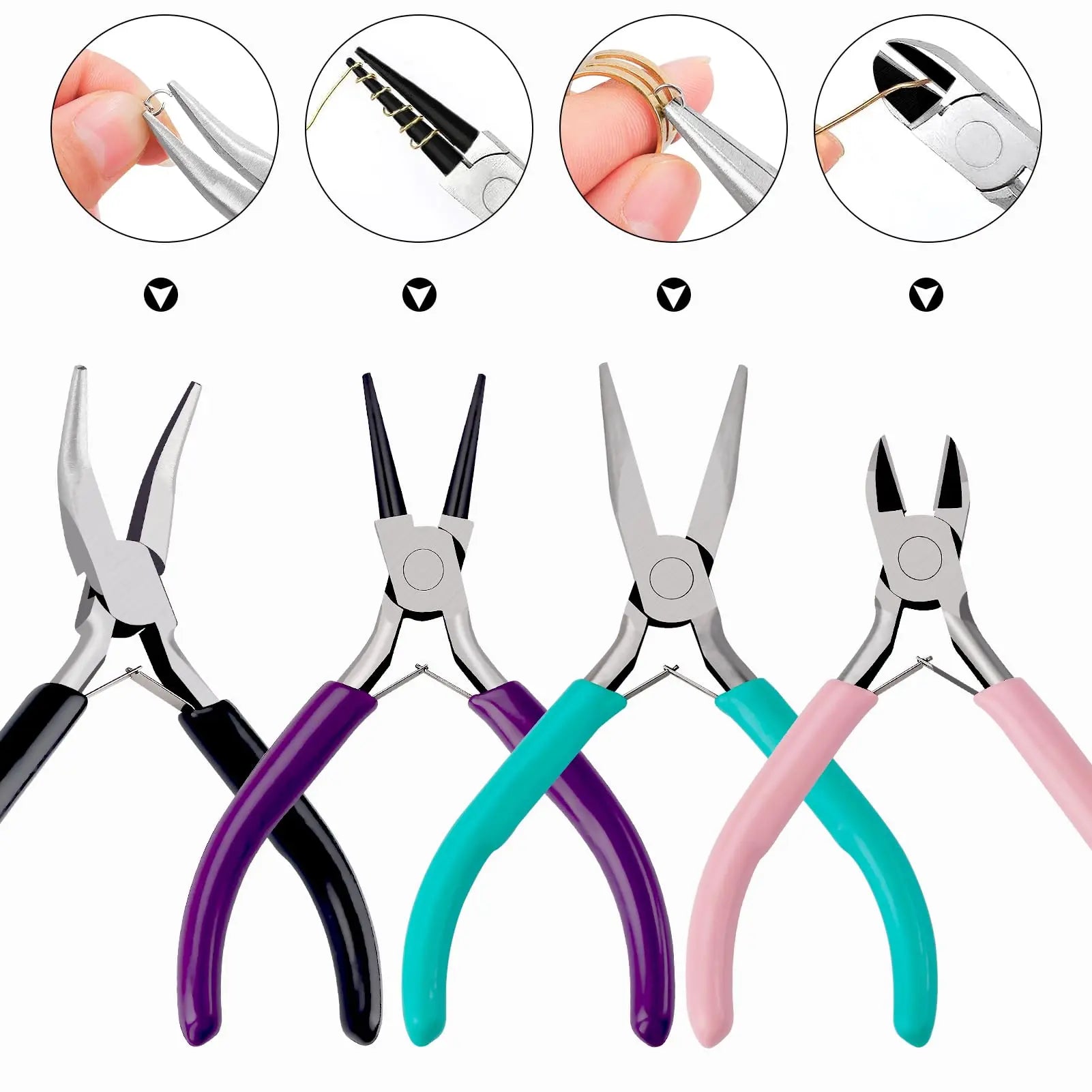 URSKYTOUS 4Pcs Jewelry Pliers Set Jewelry Making Pliers Tools Kit Include Jewelry Making Needle Nose Chain Nose Round Bent Pliers Wire Cutter for Bracelet Beading DIY Craft Jewelry Making Supplies