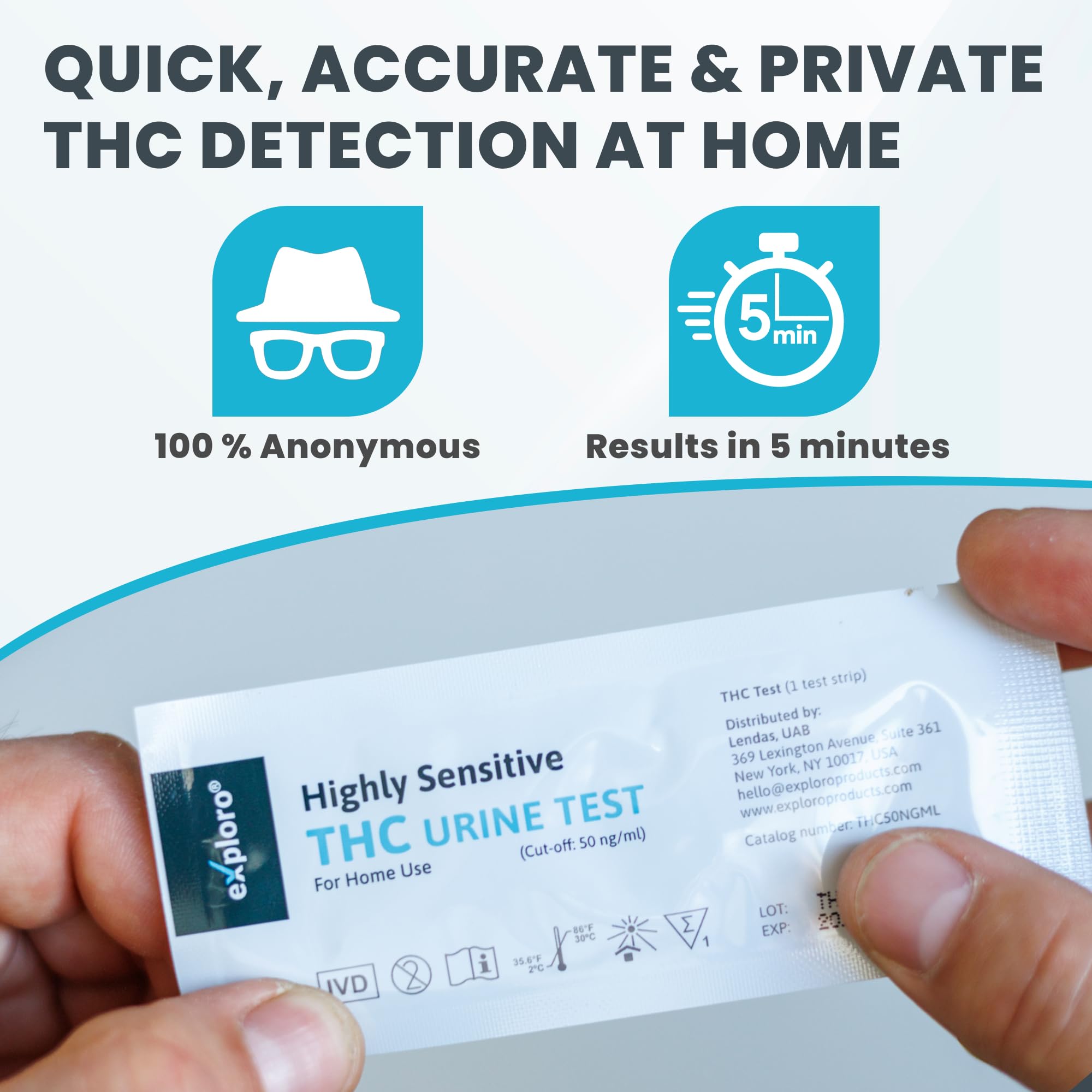 Exploro Highly Sensitive at Home Marijuana Drug Test Kit, THC Drug Test Kit Marijuana/Weed, THC Drug Test Urine, Easy Home Drug Test Marijuana/THC Substance Abuse, 15 THC Test Strips/Sticks, 50 ng/ml