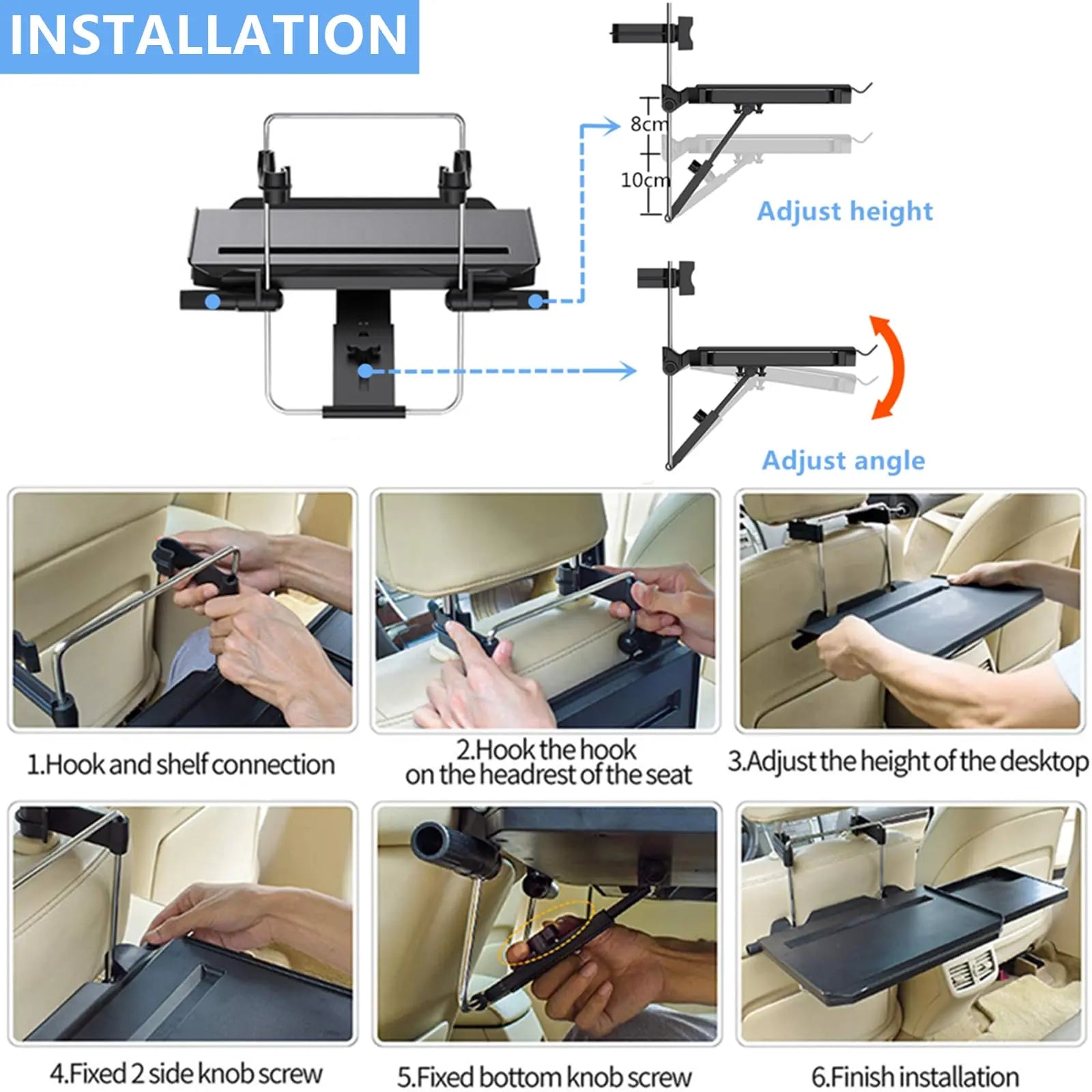 Xergur 2 in 1 Car Steering Wheel Tray/Back Seat Headrest Tray for Eating Food Drink and Writing Laptop Work, Black Car Desk