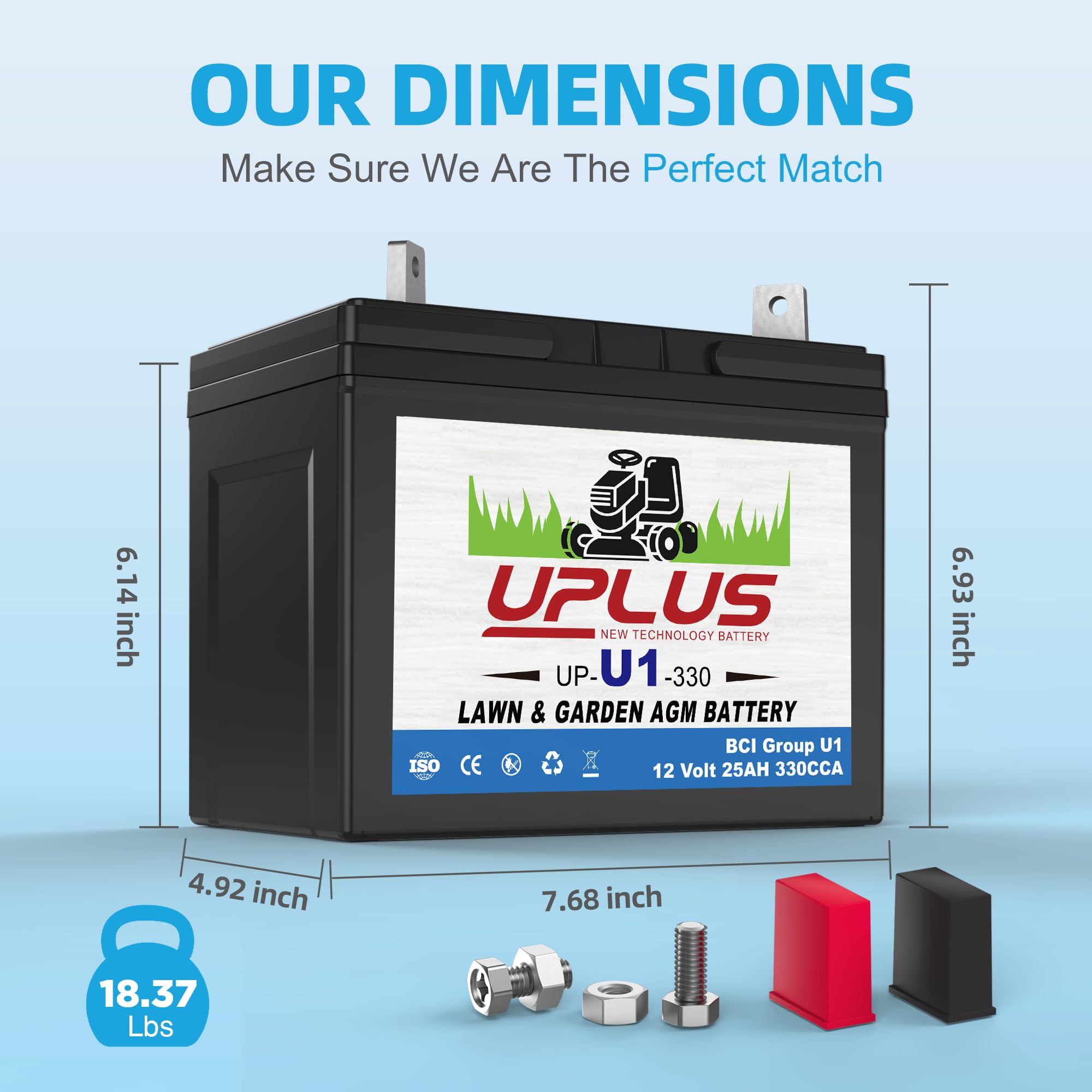 UPLUS U1 Riding Lawn Mower Battery, 12V 330CCA Garden Tractors Battery Maintenance Free AGM Batteries, Fit for John Deere, Cub Cadet, Husqvarna, Craftsman, Toro, Ariens, Poulan Pro and Troy-Bilt