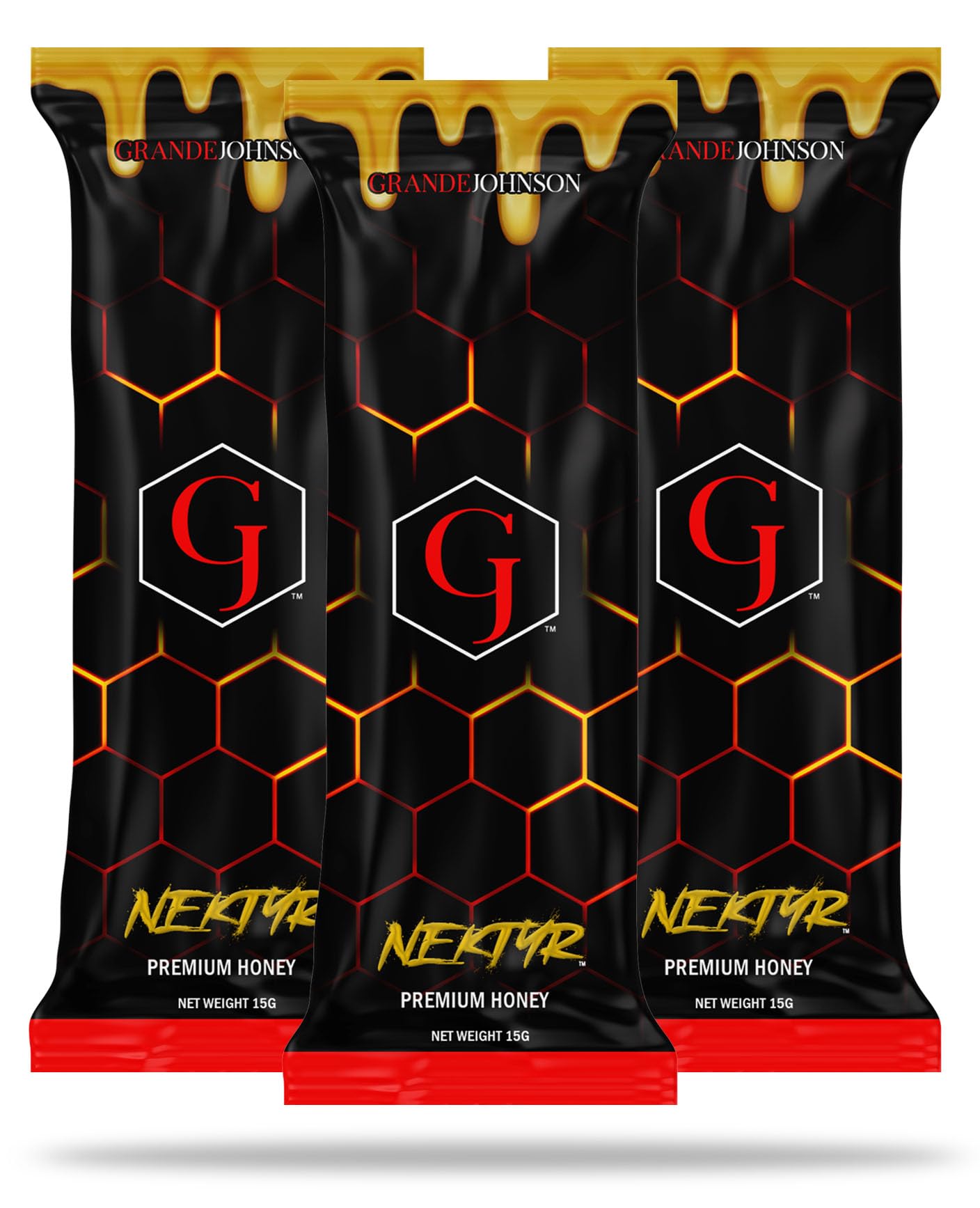 Grande Johnson - Nektyr - Bio Premium Naturreiner Honig mit Gelée Royale und Blütenpollen - 3er-Pack