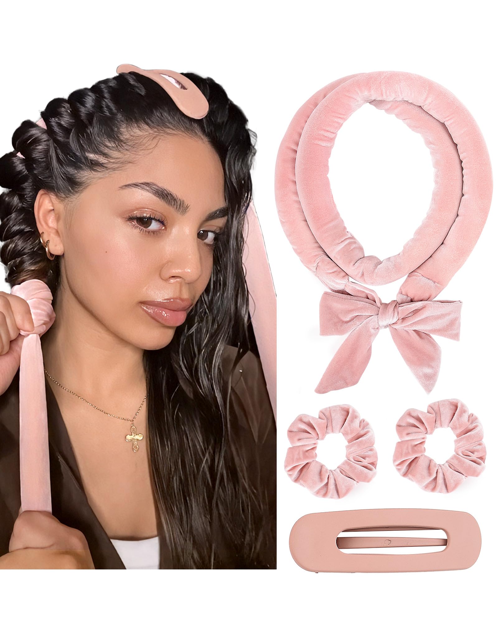Yanibest Heatless Hair Curler, No Heat Hair Curlers to Sleep in, Super Soft Ribbon Wrap for Long Hair, Overnight Heatless Curling Set with Scrunchies and Clip, for All Hair types