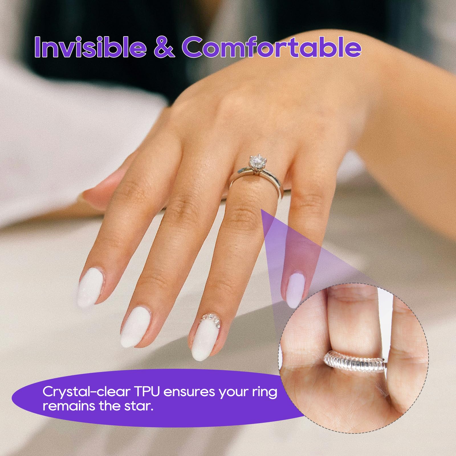 Yaogniy 12-Pack Ring Sizer for Loose Rings, 4 Sizes Invisible Ring Size Adjuster, Spiral Bands Size Resizer, Clear TPU Rings Guards for Women Men, No Cut Comfortable Band Tightener Fits 2-6mm Bands