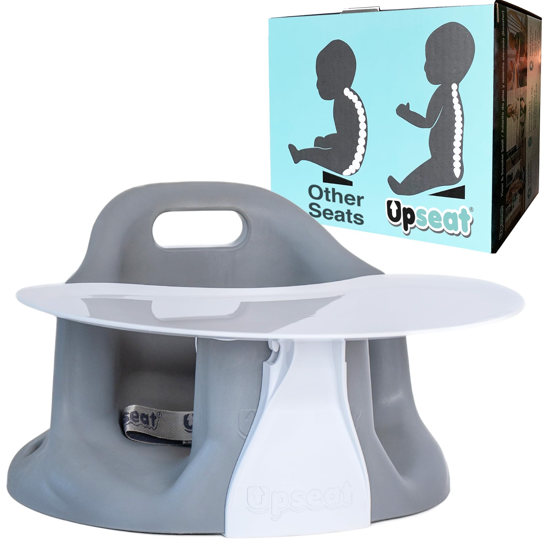 Upseat - The Original Ergonomic Baby Floor & Booster Seat with Tray, Developed with Physical Therapists for Upright Posture & Healthy Hip Development, 4-24 Months, Dishwasher-Safe Extra-Large Tray