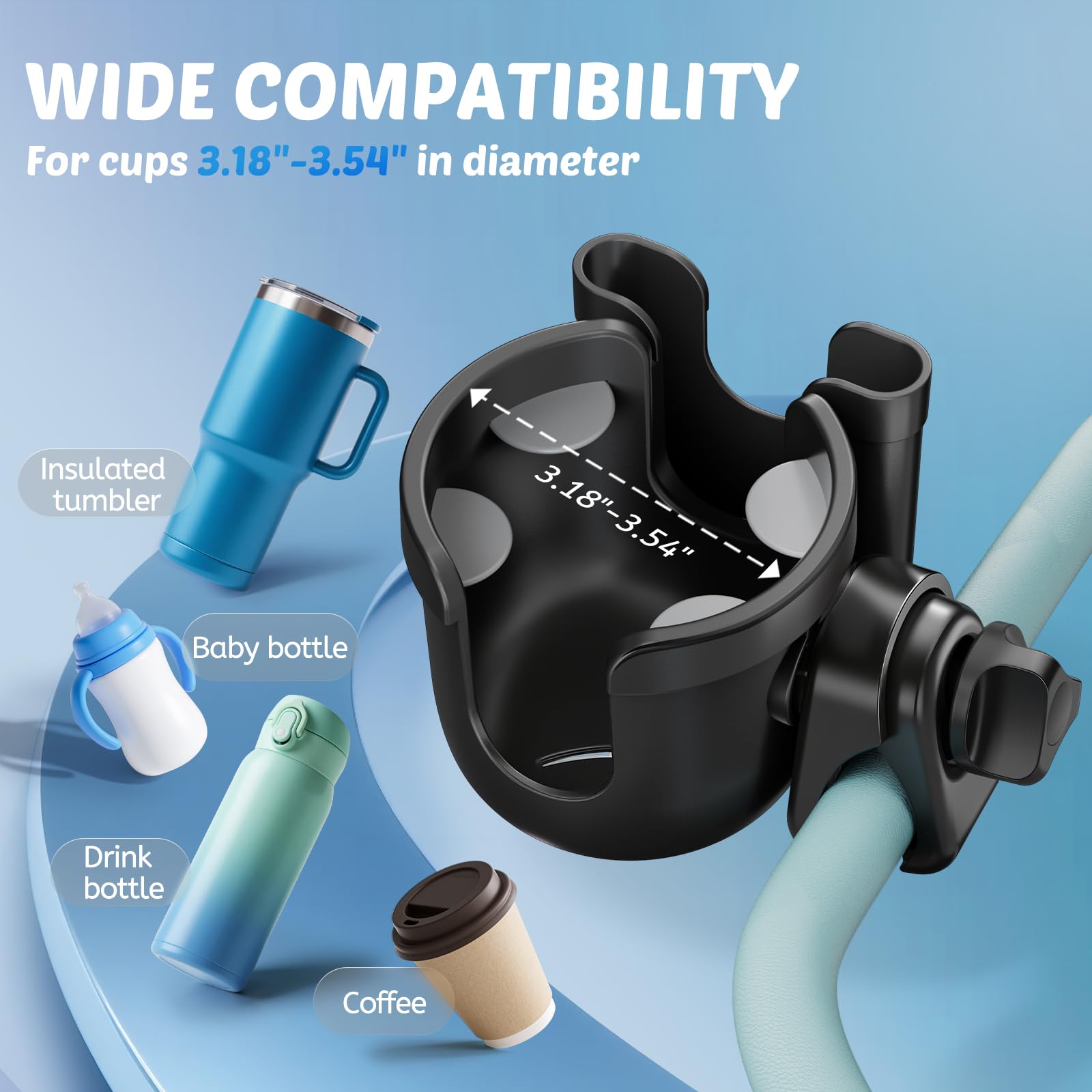 Guiseapue Cup Holder for Walker: Stroller Cup Holder Attachment with Phone Holder, Wheelchair/Stroller Accessories for Uppababy, Nuna, Doona, Rollator, Bike, Scooter, Baby Travel Essential