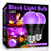 Wiyifada LED Black Light Bulbs 2 Pack, A19 9W UV Black Light Replace Up to 100W, 120V E26 Base UVA Level 385-400nm, Glow in The Dark for Body Pain, Blacklights Party, Halloween