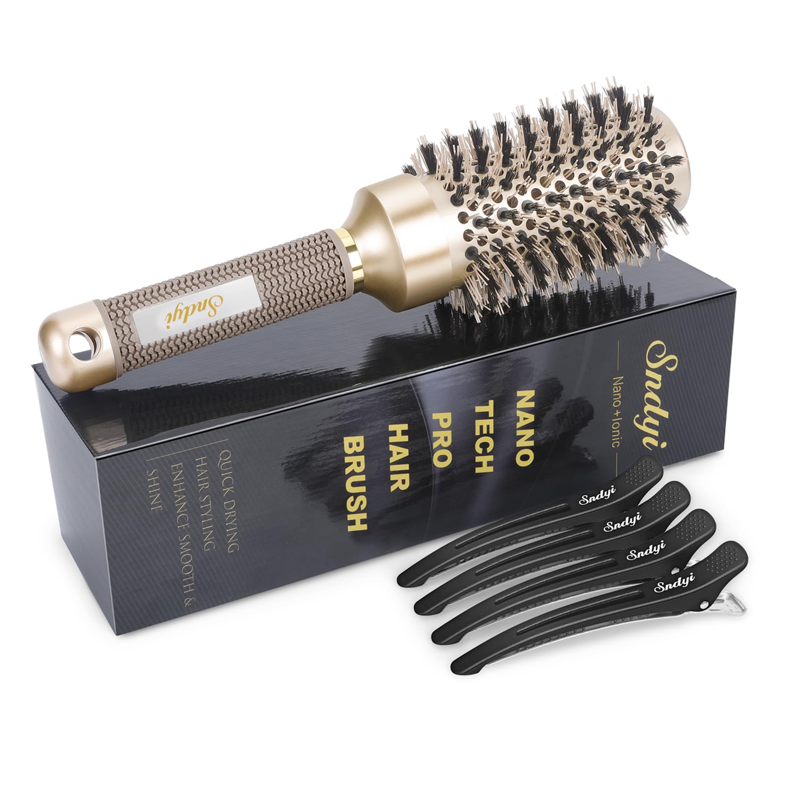 Round Brush for Blow Drying, Nano Thermal Ceramic & Ionic Tech Hair Brush with Boar Bristles, Professional Round Barrel Brush for Styling, Curling & Straightening by Sndyi (2.9 Inch, Barrel 1.7 Inch)