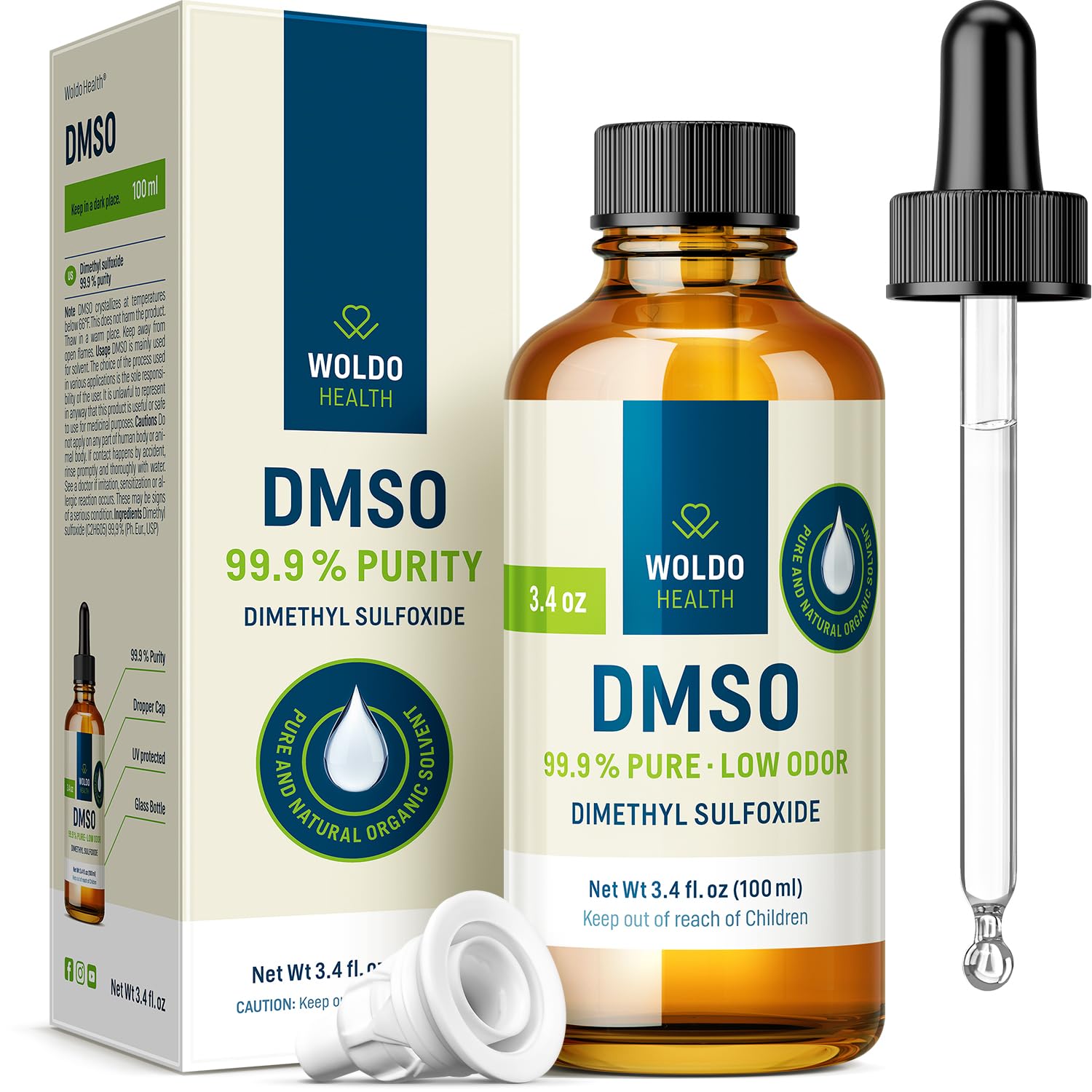 DMSO من الدرجة الدوائية بنقاوة 99.9٪ ورائحة منخفضة - زجاجة 3.38 أونصة (ثنائي ميثيل سلفوكسيد) مع قطارة