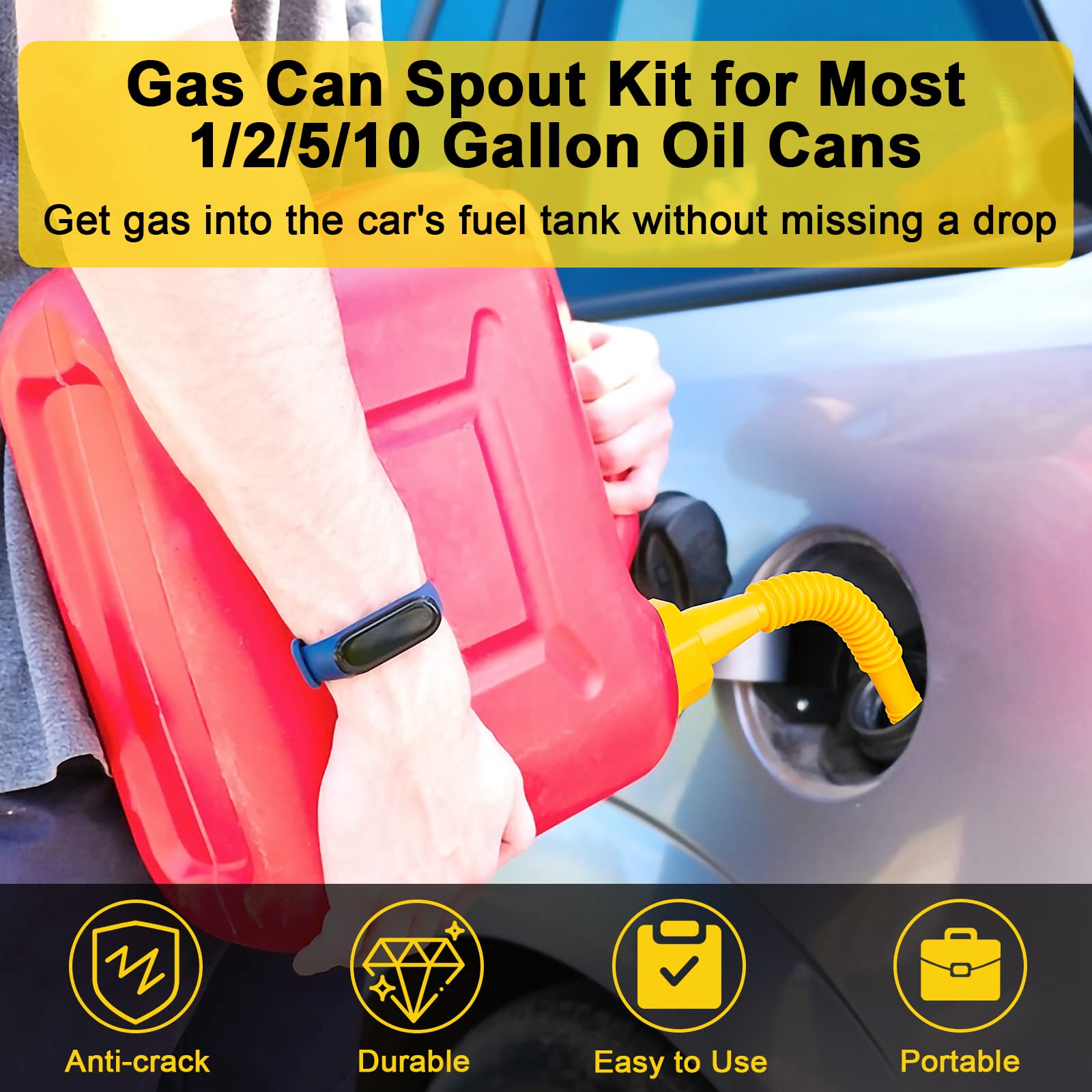 Godboy Gas Can Spout Replacement, Gas Can Nozzle, (5 Kit-Yellow) Flexible Pour Nozzle Suitable for Most 1/2/5/10 Gal Oil Cans, Fuel Can Spout Replacement