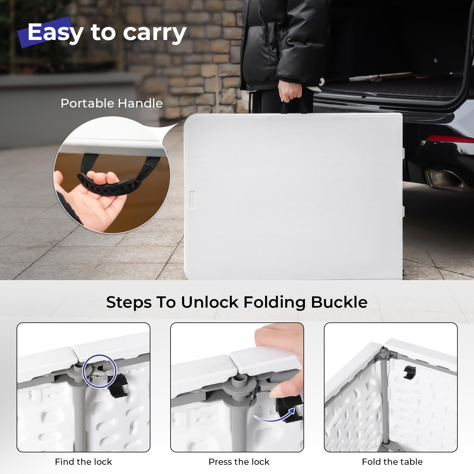 Byliable Folding Table 6ft Portable Heavy Duty Plastic Fold-in-Half Utility Foldable Table Plastic Dining Indoor Outdoor for Camping, Picnic and Party, White