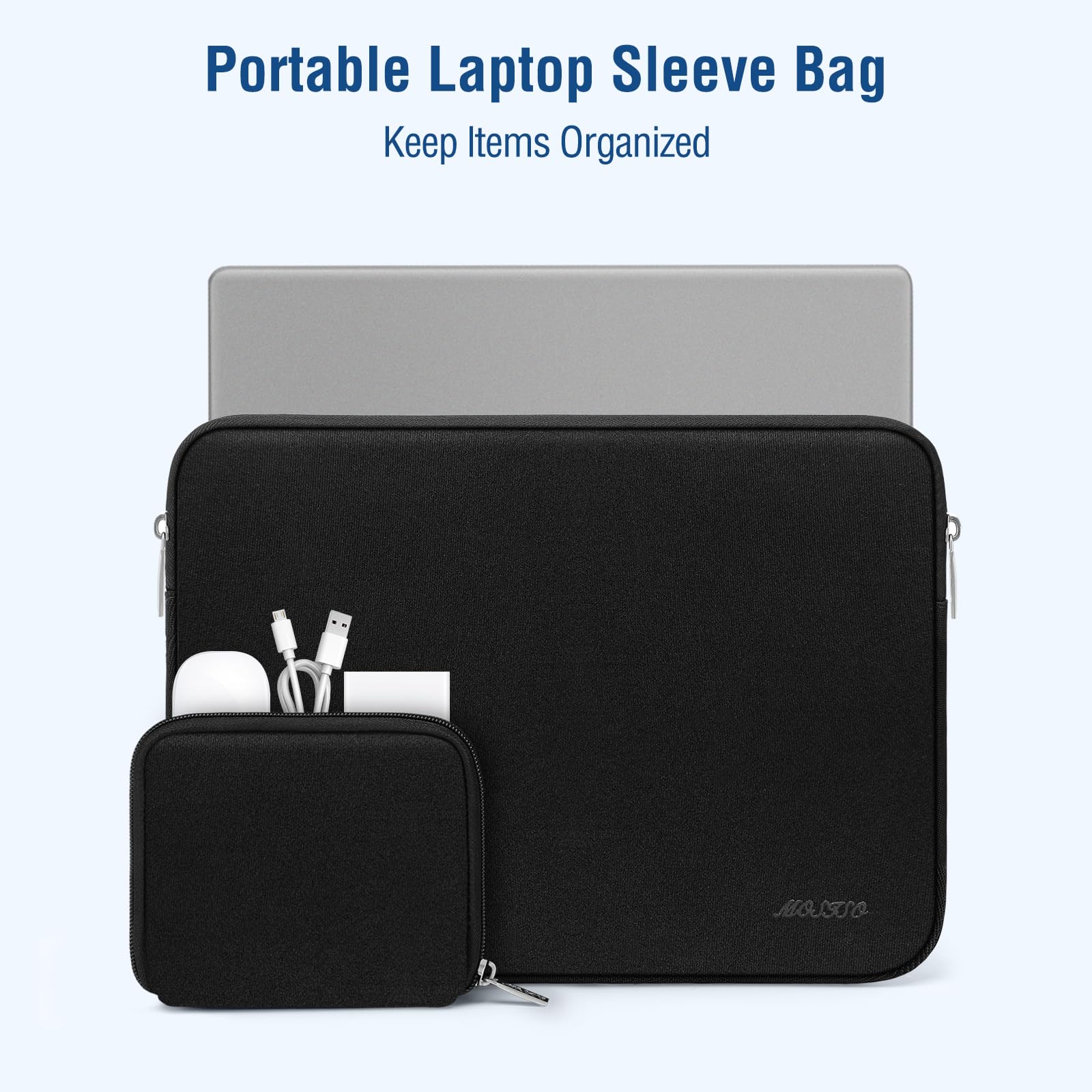 MOSISO Laptop Case 13.3 inch, 13-13.3 inch Laptop Sleeve Bag Compatible with MacBook Air/Pro 13 / Pro 14, HP Dell ASUS Lenovo Notebook, Neoprene Computer Sleeve Bag with Small Case, Black