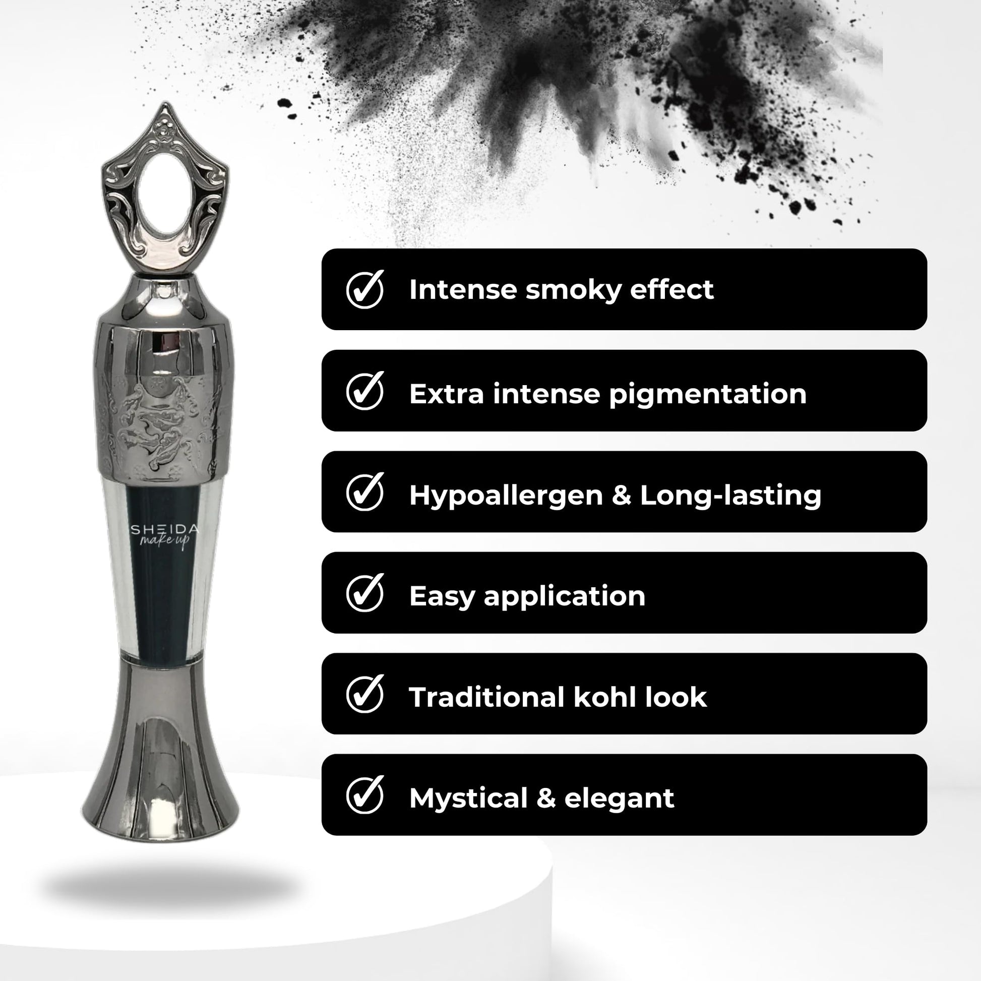 Sheida Natural Kohl Powder – Long-Lasting Traditional Eyeliner - Mineral-Rich Formula for Intense Color and Eye Care - Black 2 gr