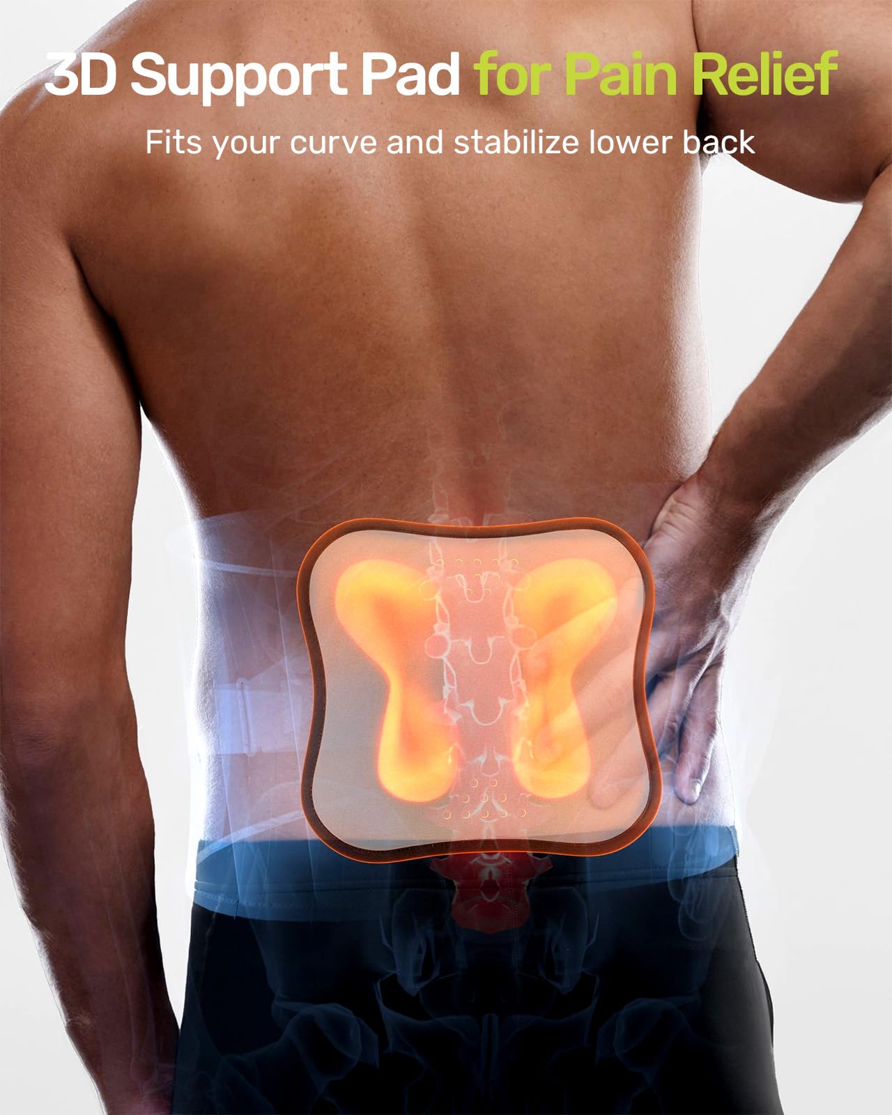 Rakiie Back Brace for Lower Back Pain Relief, 8X Powerful Lumbar Support with 3D Pad, Support Belt for Men Women, Breathable Back Support Brace with Adjustable Strap, Green Size M