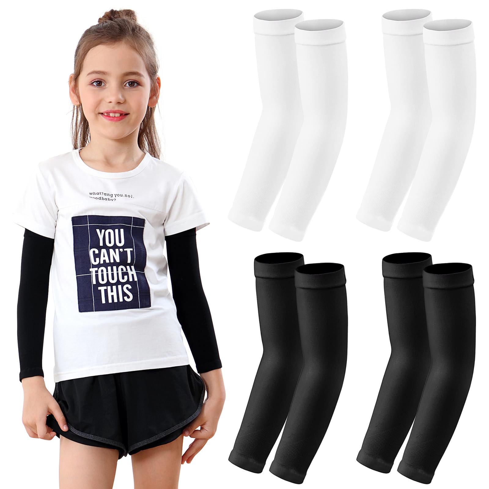 Newbyinn Kinder Armstulpen 4 Paar, Kompressions-Armstulpen für Basketball, Fußball, Baseball, Volleyball, Jungen und Mädchen Sport