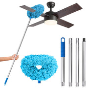 DRQ Ceiling Fan Cleaner Duster, Reusable Microfiber Duster with Extension Pole, 13 to 48 Inch Fan Blade Cleaner, Removable Dusters for Cleaning Walls Bookshelves Door Window Top (Blue)