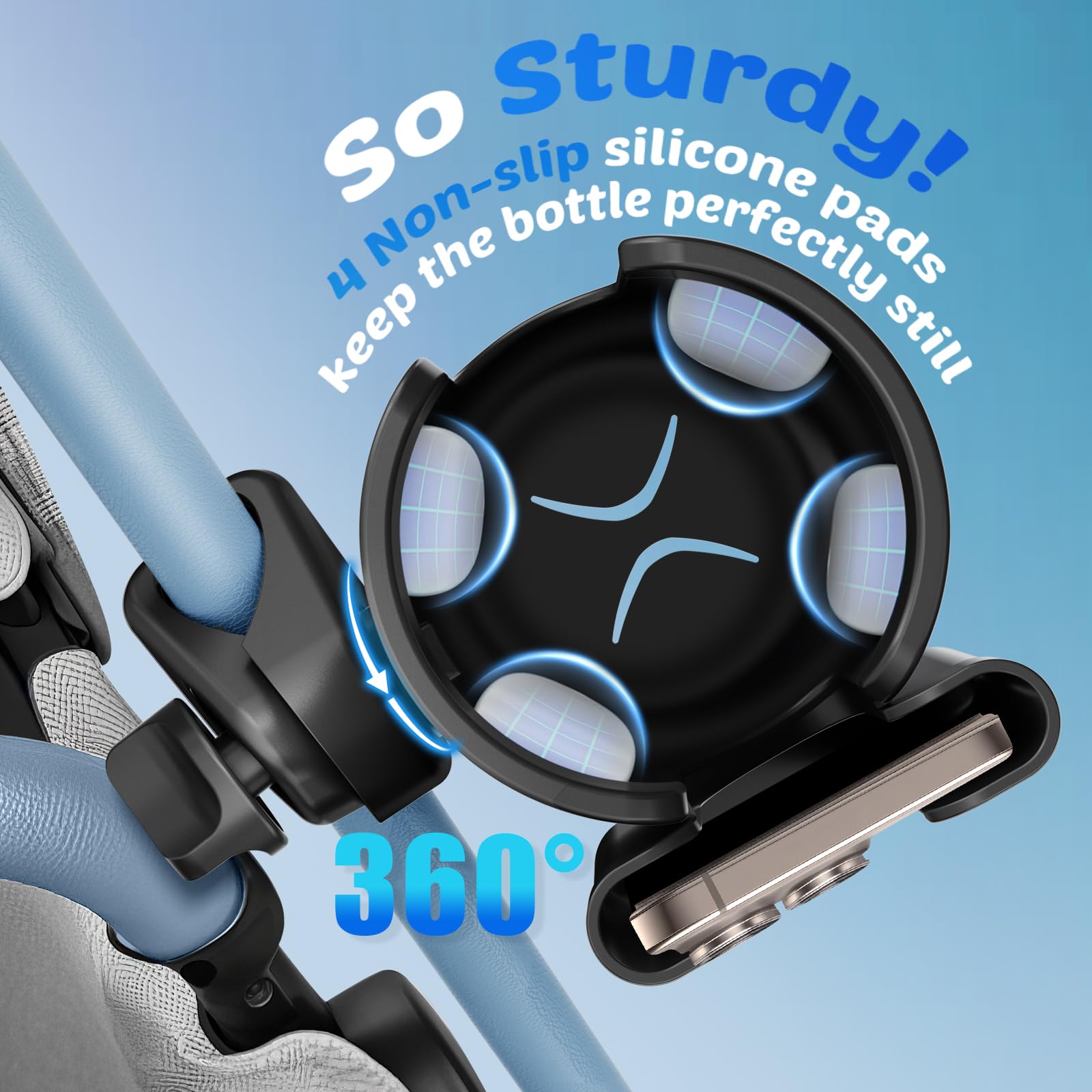 Guiseapue Cup Holder for Walker: Stroller Cup Holder Attachment with Phone Holder, Wheelchair/Stroller Accessories for Uppababy, Nuna, Doona, Rollator, Bike, Scooter, Baby Travel Essential