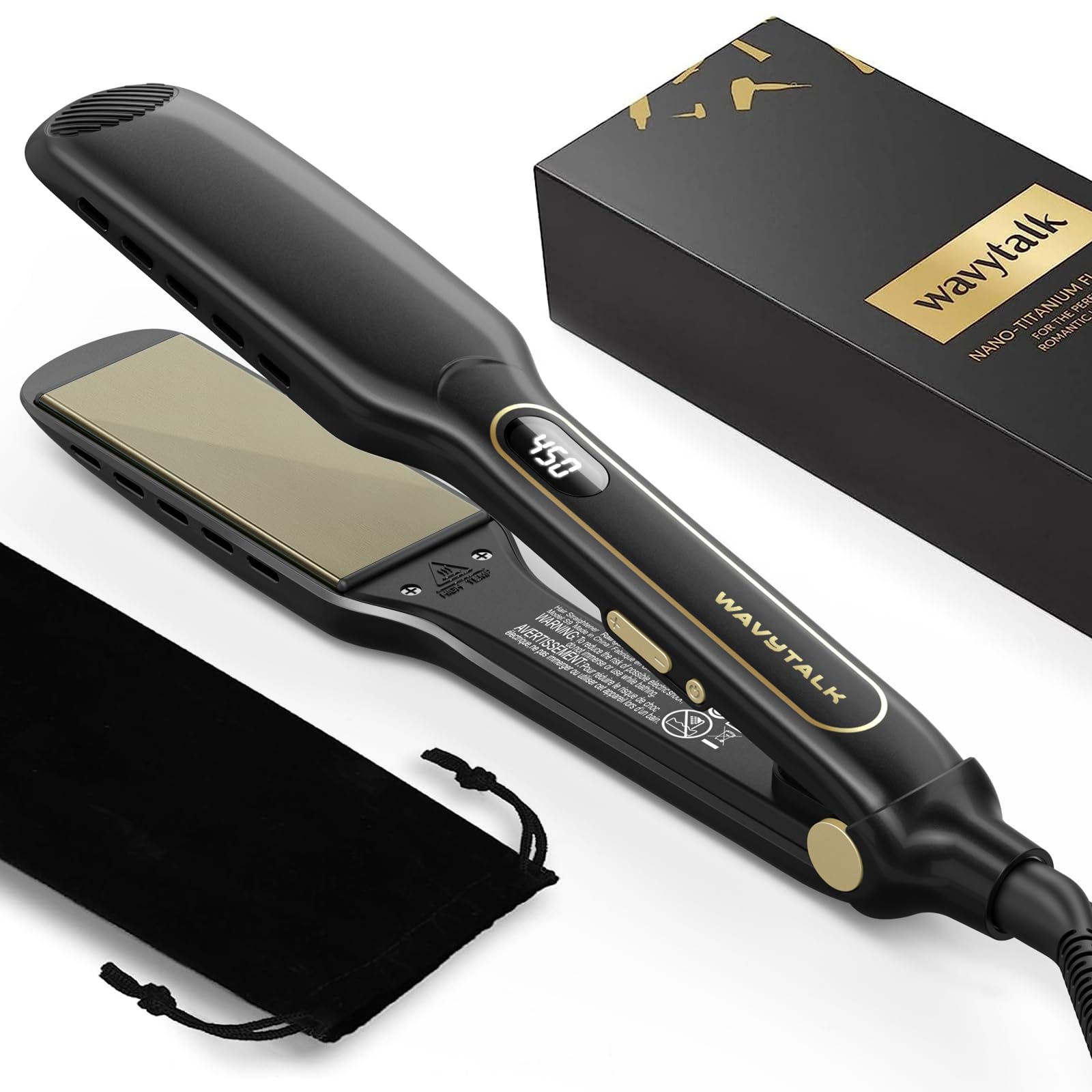 Wavytalk Wet to Straight Hair Straightener, Titanium 1.75 Inch Vent Sesh Wide Flat Iron, Straightener for Damp or Dry Hair with Dual Voltage Leave Silky & Smooth, Black