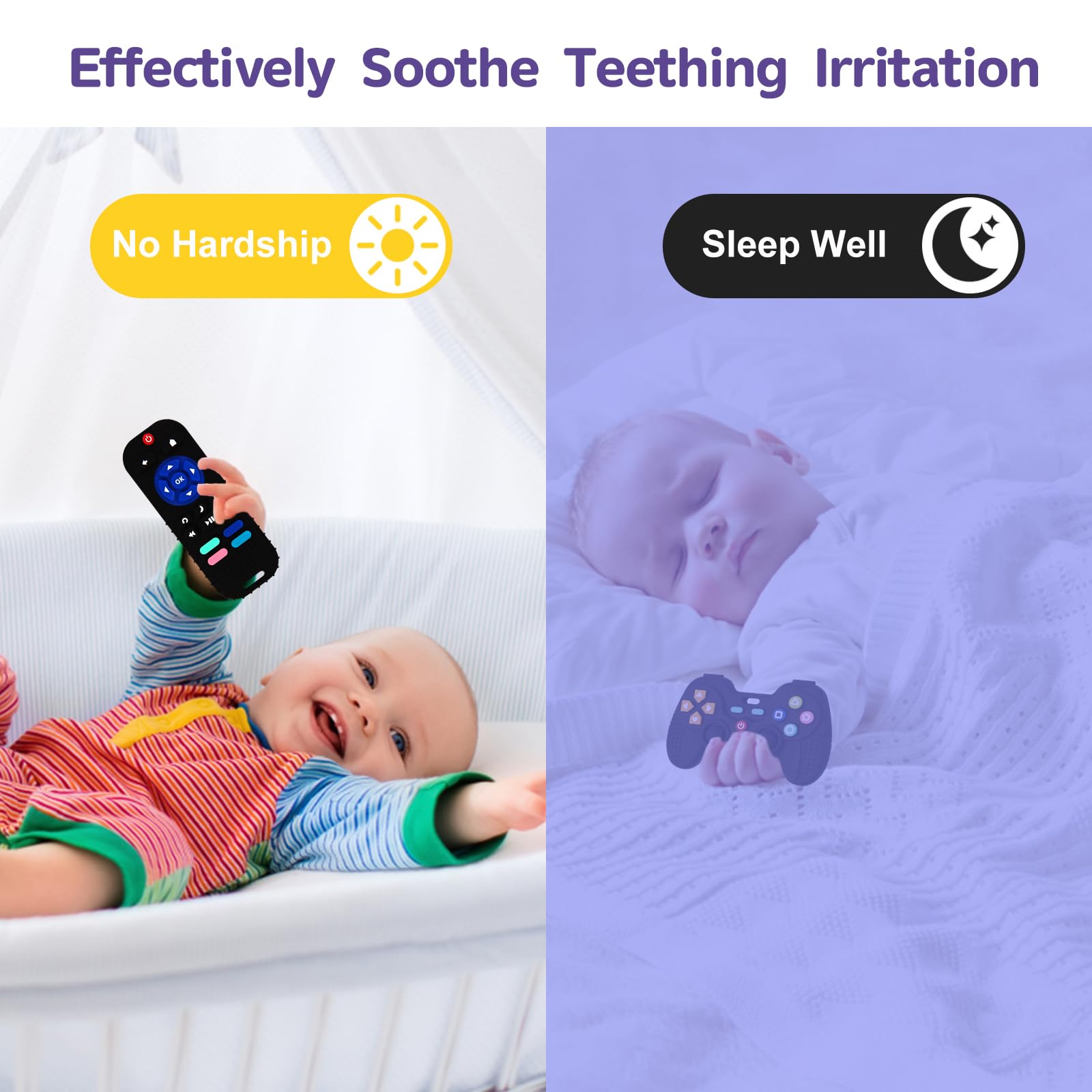Hooku 2 Pack Silicone Teething Toys for Babies 0-6 Months, Teethers for Babies 6-12 Months, Remote Teether for Baby, Sensory Toys for Babies, Baby Chew Toys