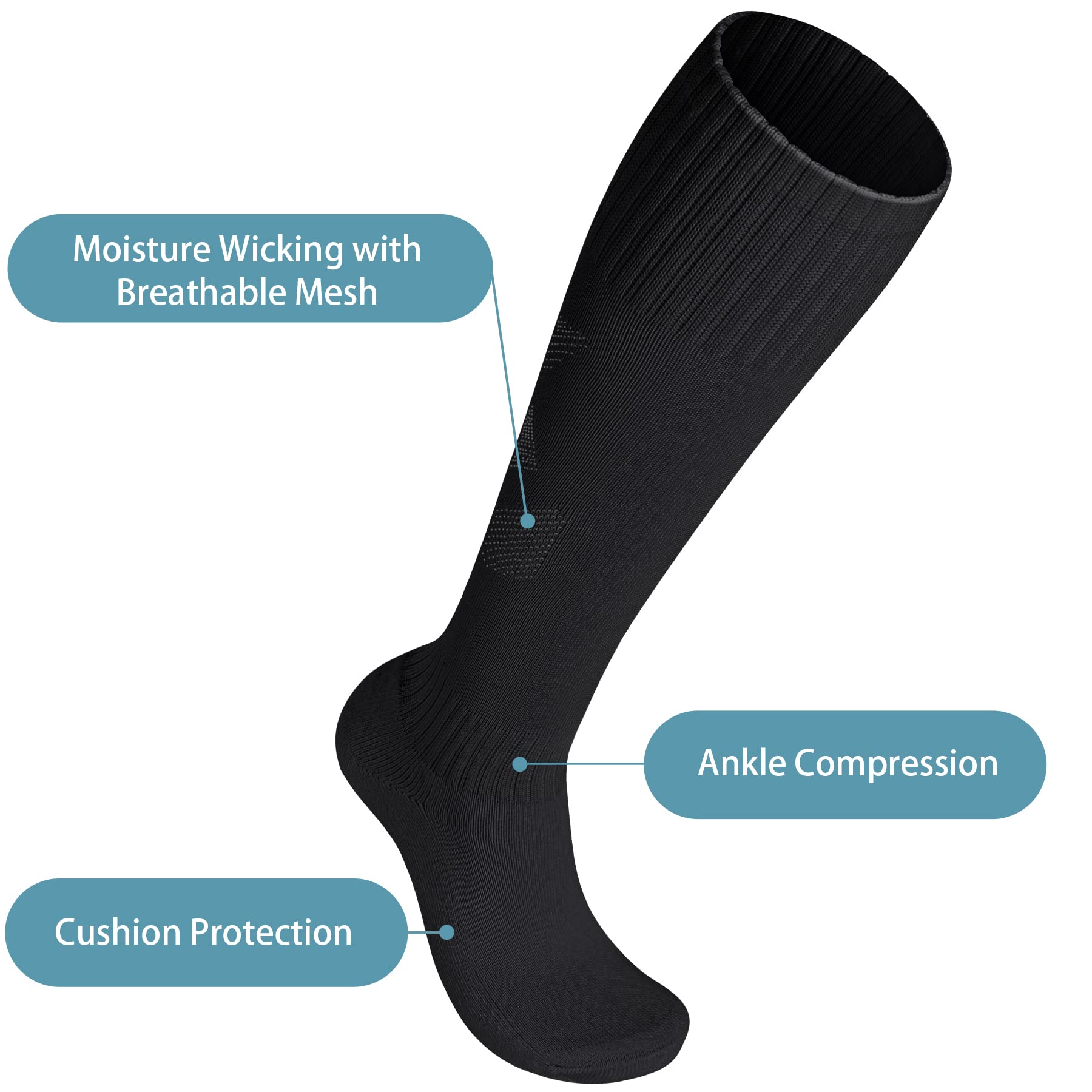 FPAKDH 2 Pairs Kids Soccer Socks for 7-13 Years Old Breathable Sports Training Socks for Girls Boys Football Socks Black