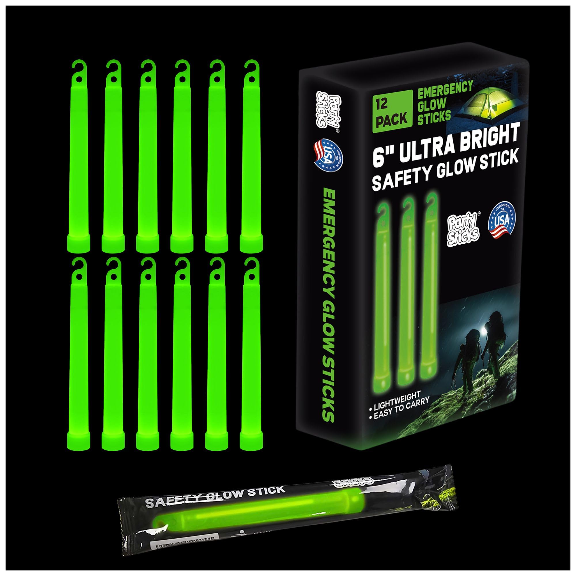 Emergency Glow Sticks - 12 Ultra Bright Individually Wrapped Military Grade Chem Lights - 12 Hour Bulk Tactical Light Sticks for Survival Gear, Camping, and Power Outages