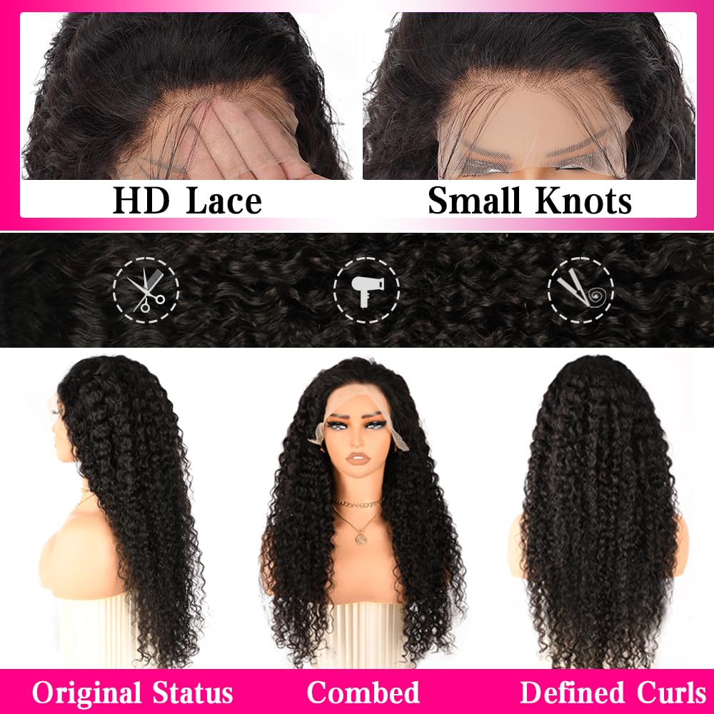 YIJUNDEMA 30 Inch Deep Wave Lace Front Wigs Human Hair 200 Density 13x6 HD Transparent Water Wave Lace Front Wigs Human Hair Pre Plucked Deep Wave Wig Glueless Curly Wig for Women