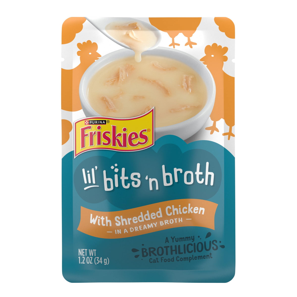Purina Friskies Lickable Cat Treats Bits 'n Broth With Shredded Chicken in a Dreamy Broth - (Pack of 16) 1.2 oz. Pouches