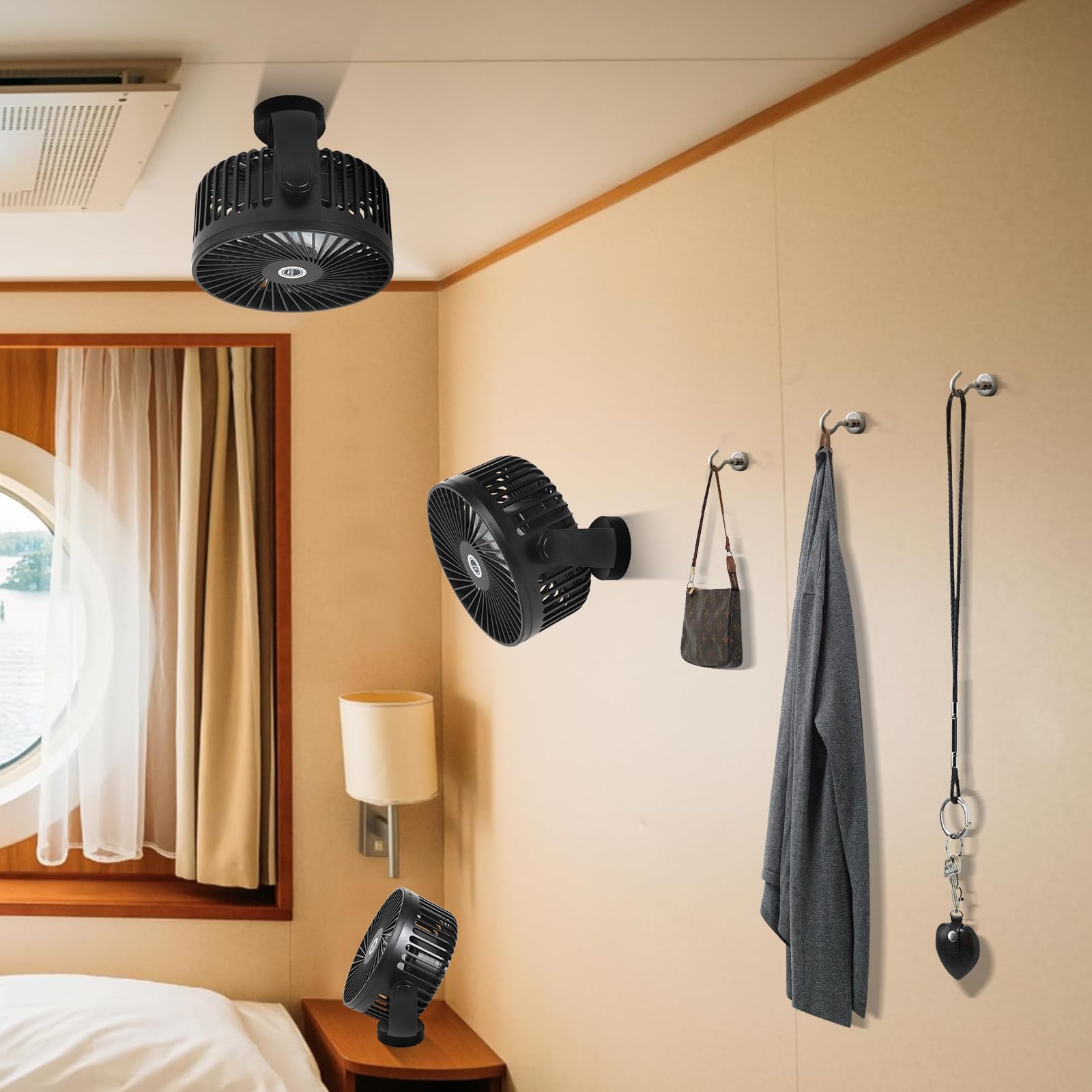 Magnetic Cruise Fan with 8000mAh Rechargeable Battery, LED Light, Timer&Power Output, Magnetically Sticks on Cabin Ceilings and Walls, Ship Approved Cabin Air Circulator