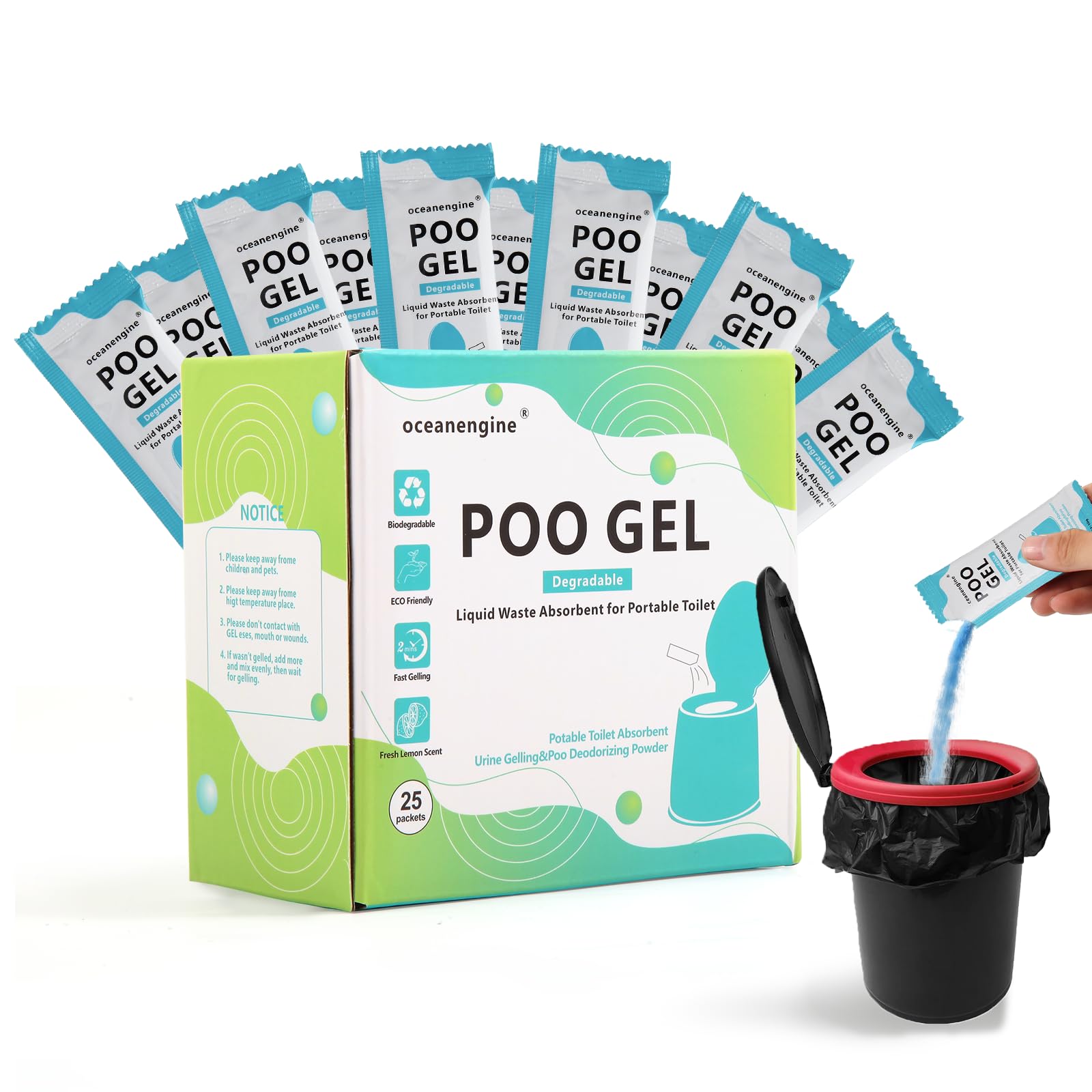 oceanengine Tragbare Toilette Absorptionsgel, Tragbares Toilettenpulver Fäkalien Urin Pulver für Camping Wandern im Freien