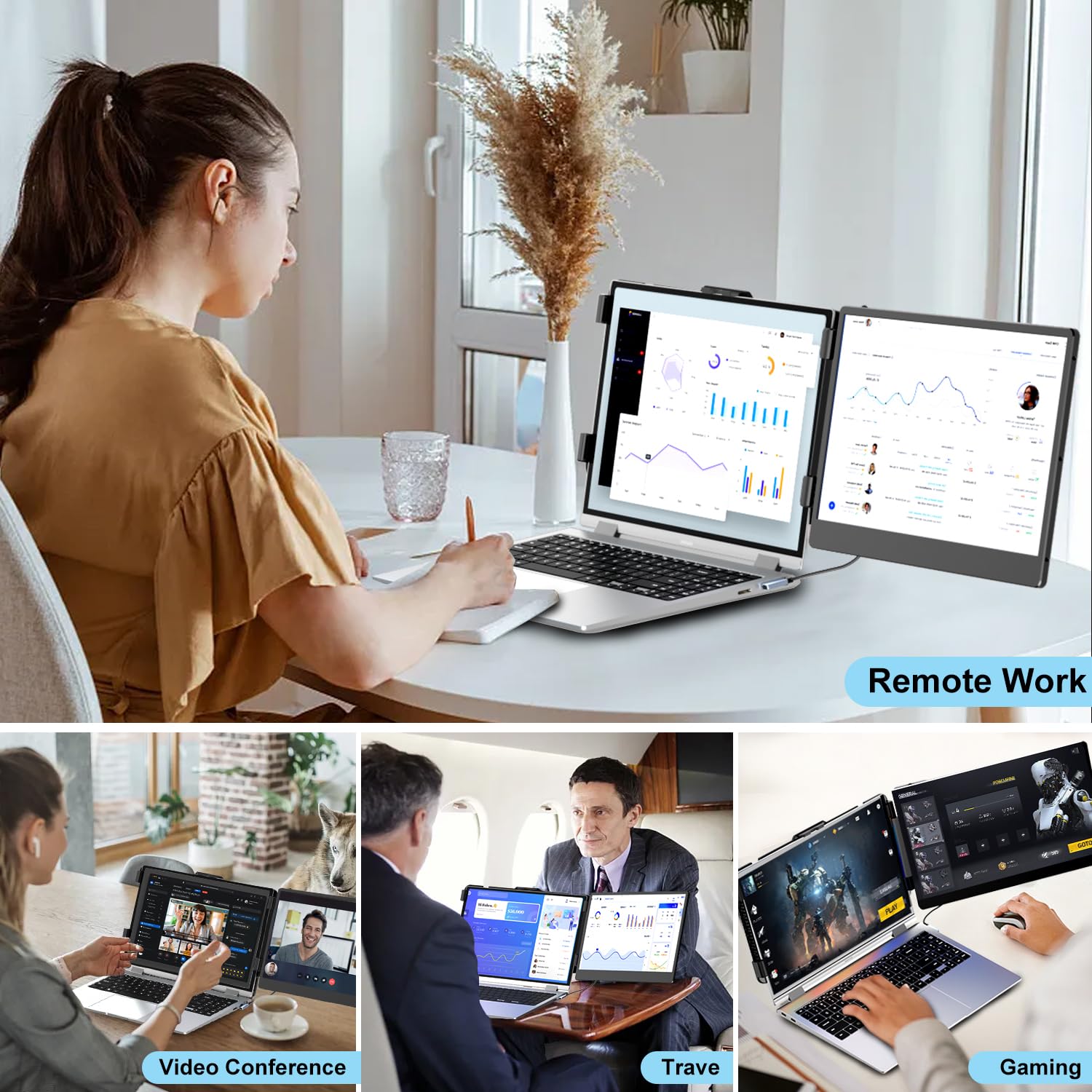 KEFEYA Laptop Screen Extender, 14" FHD 1080P IPS Laptop Monitor Extender Dual Screen, Portable Monitor for Laptops 13-17" with USB-C/HDMI Port, Plug n Play for Windows/Mac/Android/Switch/PS5