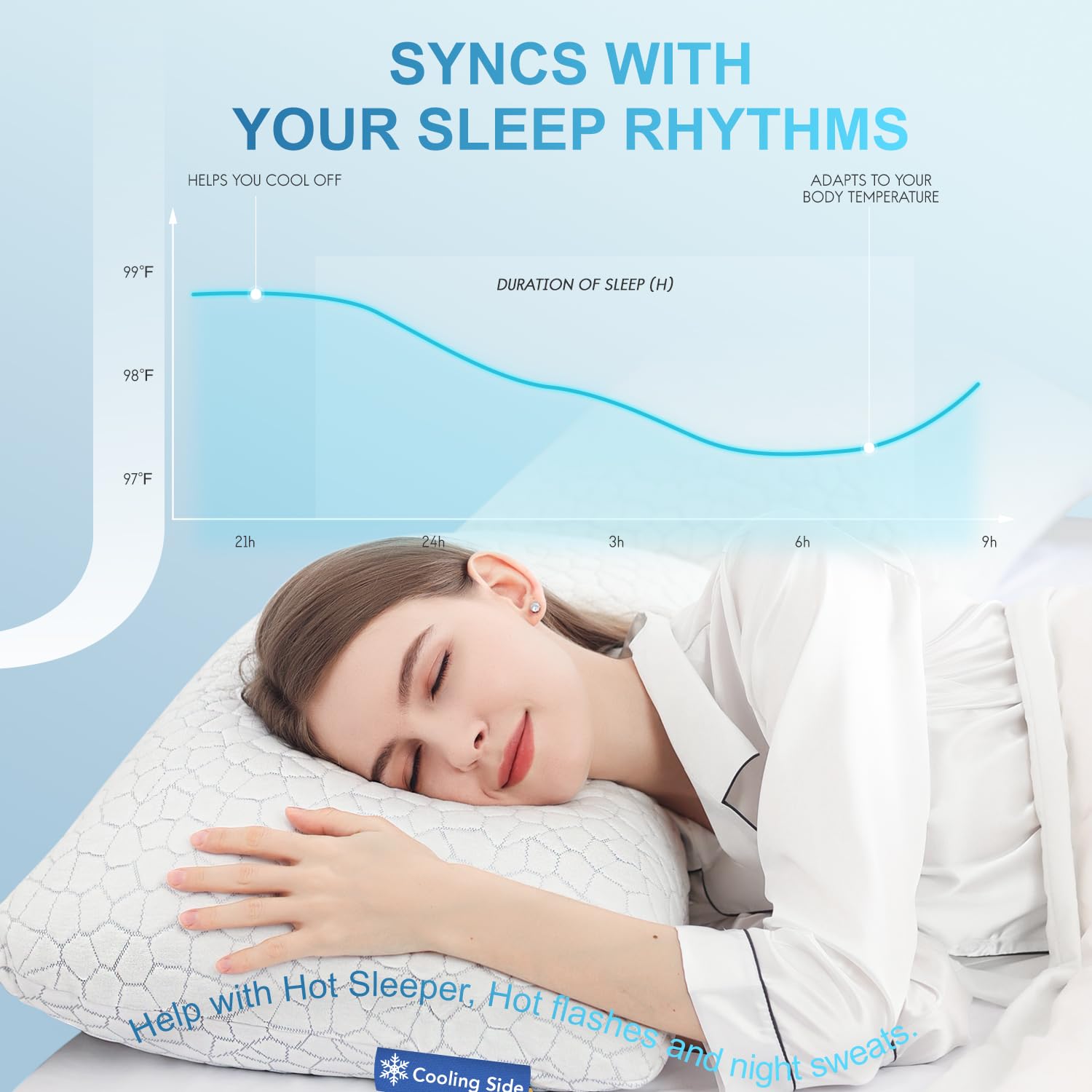 QUTOOL Cooling Pillows for Sleeping 2 Pack, Shredded Memory Foam Bed Pillows Queen Size Set of 2, Cool Gel Pillow for Hot Sleepers Adjustable Firm Pillow for Side, Back and Stomach Sleepers Supportive