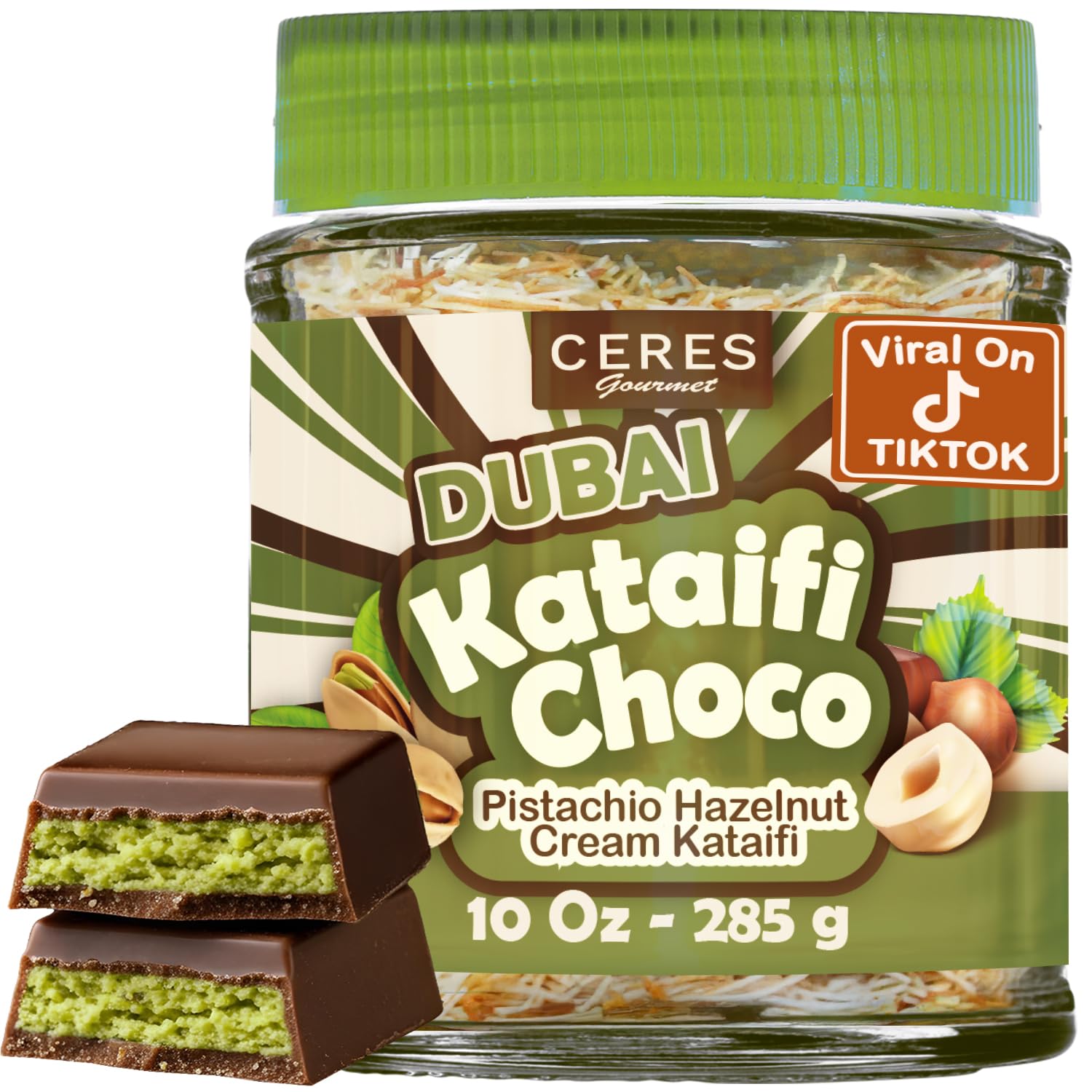 Dubai Spreadable Chocolate- Premium Chocolate Pistachio Spread with Roasted Phyllo, Gourmet Breakfast Chocolate