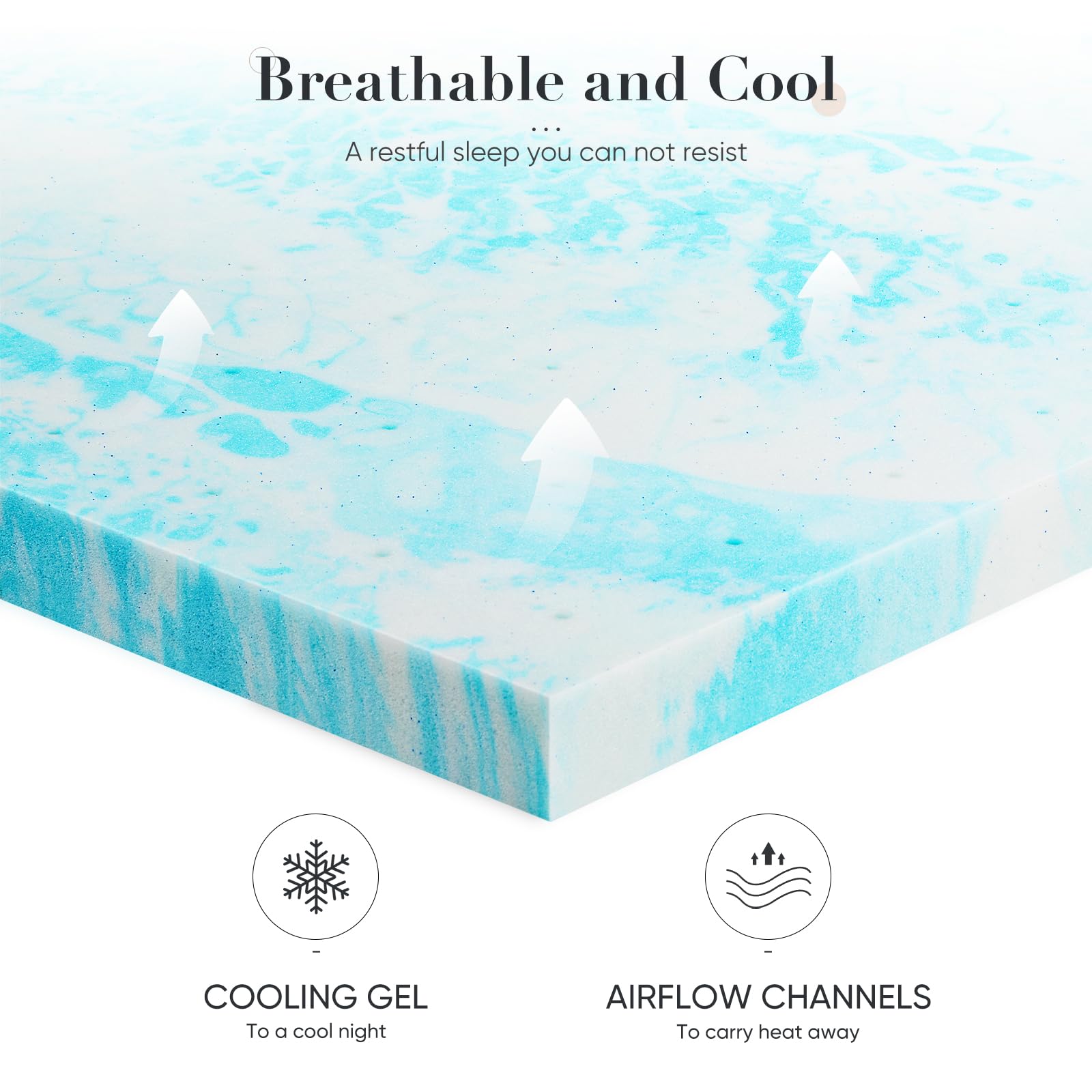 Memory Foam Mattress Topper Queen, 2 Inch Thick Gel Infused Bed Toppers for Queen Size Bed, Soft Mattress Pads for Sleeper Sofa, RV, Camper, CertiPUR-US Certified, Blue