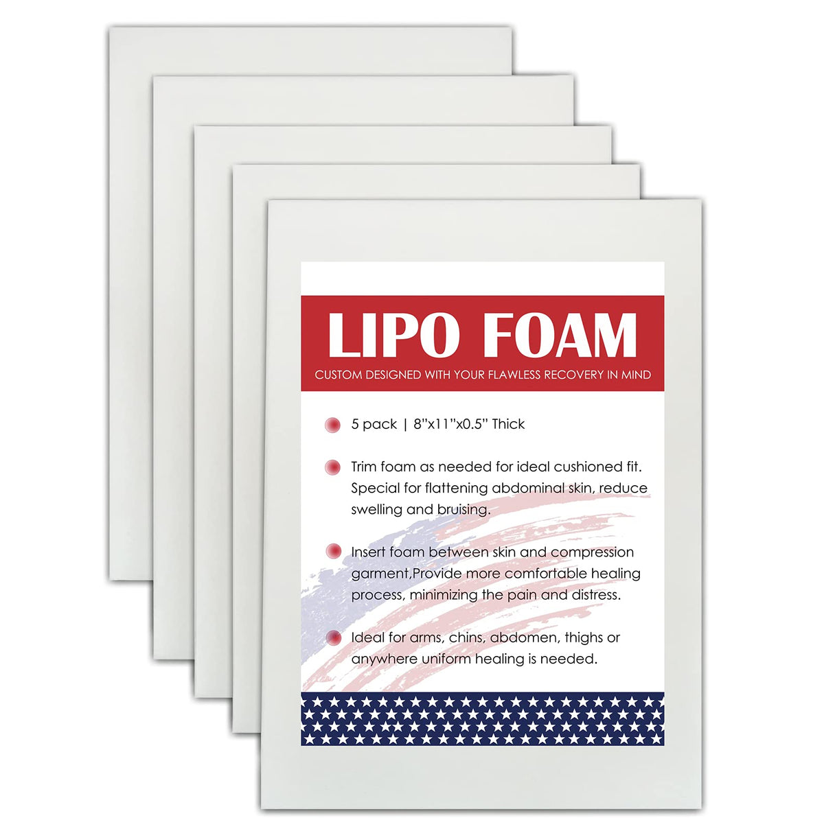 KUSMOO 5 Pack Lipo Foam Pads for Post Surgery Ab Board Liposuction Surgery Flattening Abdominal Compression Garments Lipo Foam Sheets 8" x 11"