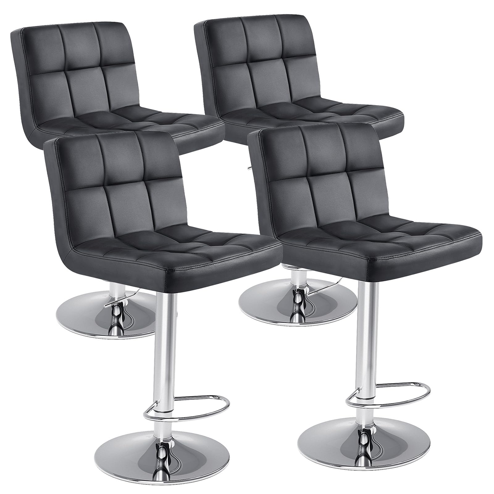 DUMOS Bar Stools Set of 4, 24 inch Counter Height Bar Stools, Upholstered Modern Kitchen Barstools with Metal Base, PU Leather Saddle Stools for Kitchen Island, Black