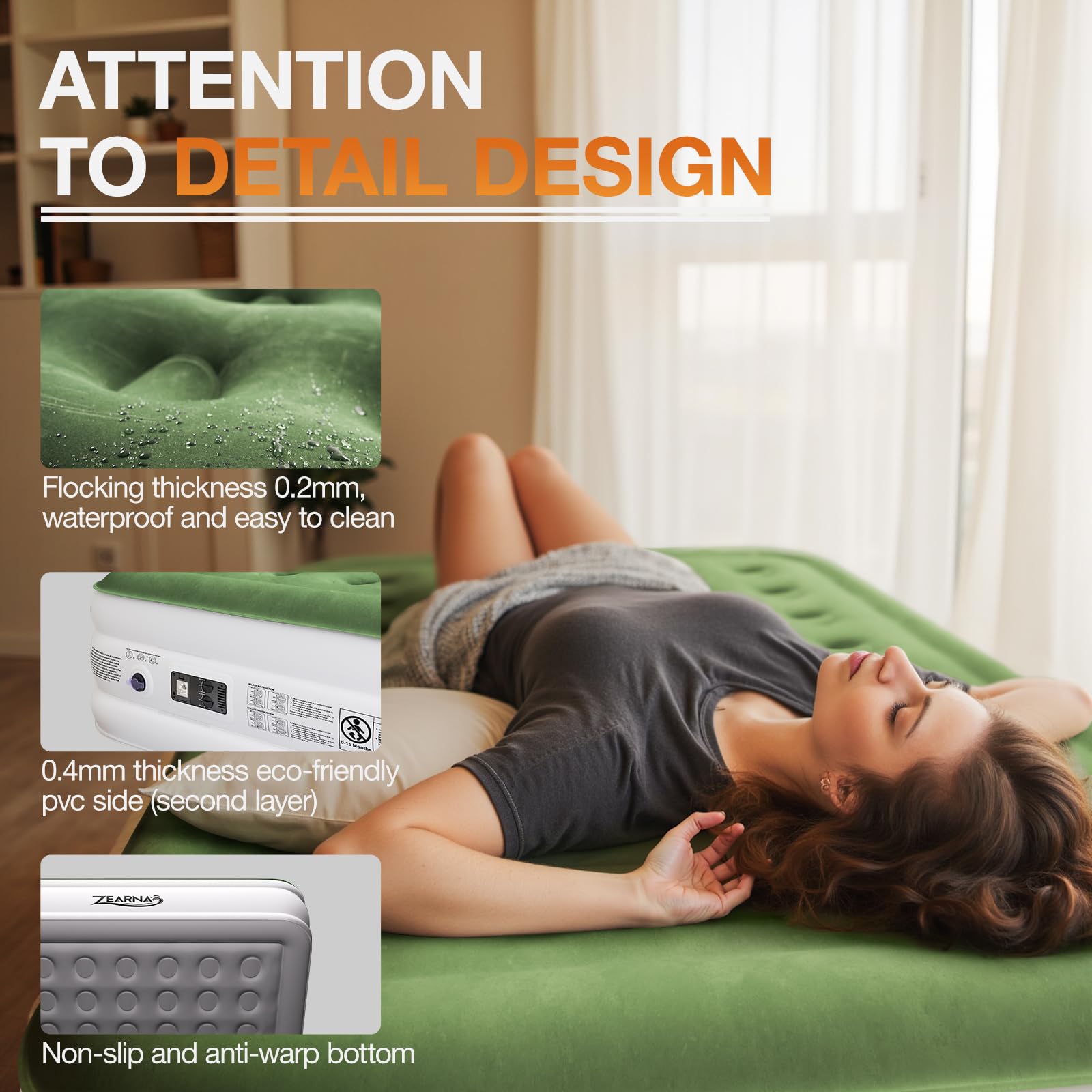 Zearna Air Mattress with Built in Pump - Upgraded Twin Blow Up Mattress, 2 Mins Quick Self Inflatable with Double Air Chamber,18"/550lbs Max, Strong Support, for Camping,Home,Guests,Portable Travel