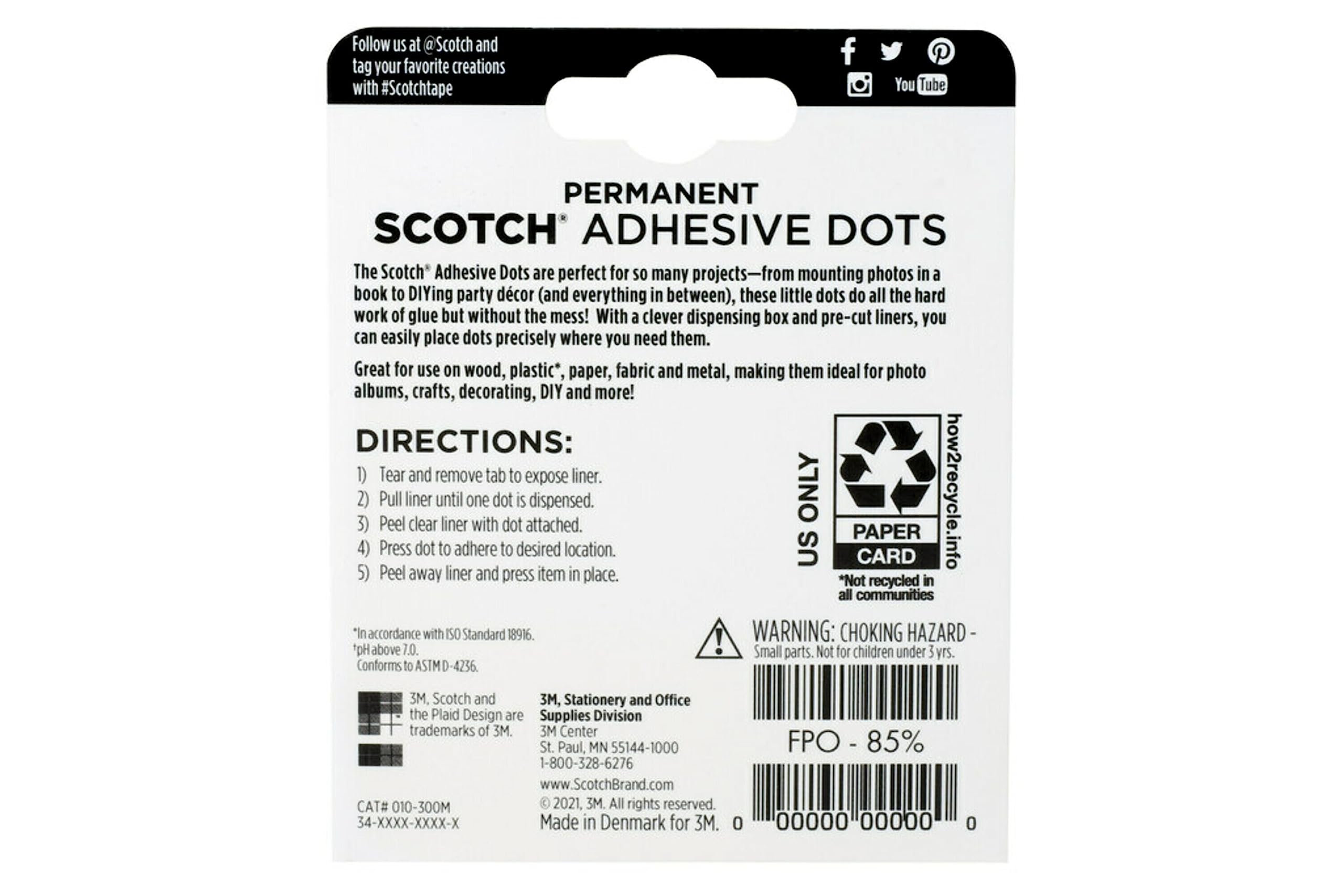 Scotch Adhesive Dots, Medium, 0.3 inches, 300 Dots/Pack, Easy Dispensing, Permanent, Photo-Safe, 1-Pack