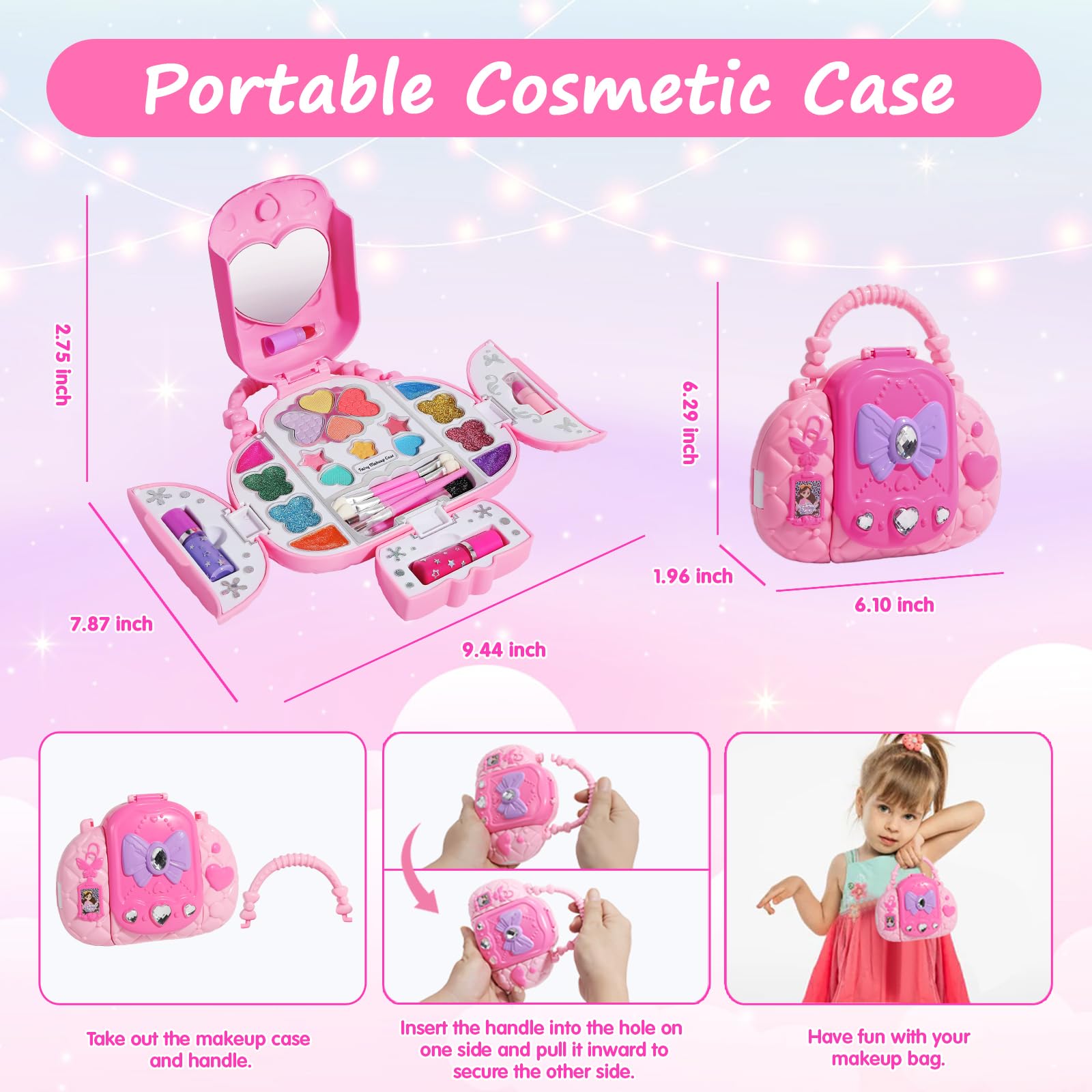 Topsolid Kids Makeup Kit With Mirror - Real Washable Makeup Set for Girls 5-8, Princess Toys Cosmetic Set, Christmas & Birthday Gifts for 3-8 Year Old Girls