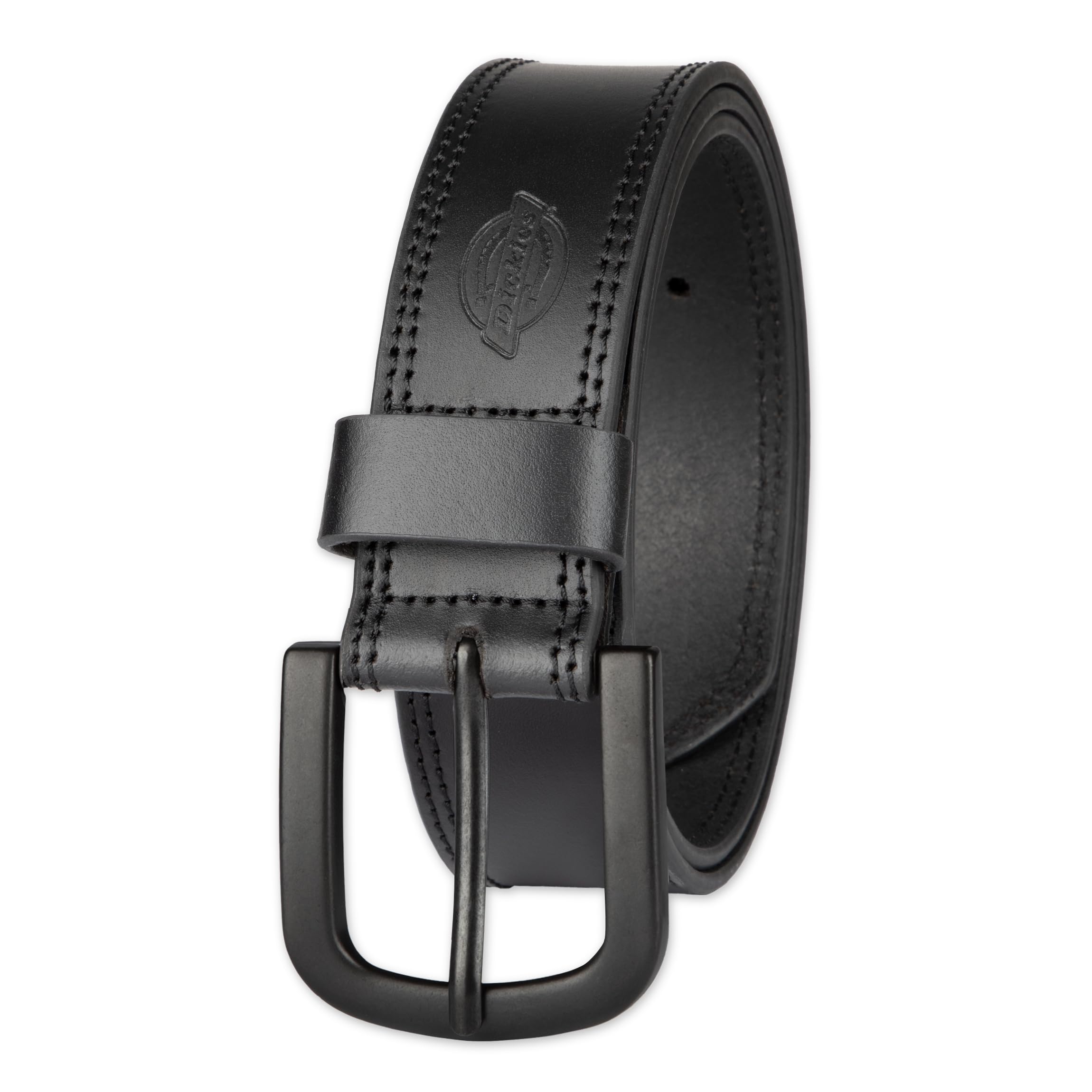Dickies Men's 38mm Leather Belt with Two Row Stitch, black, 36