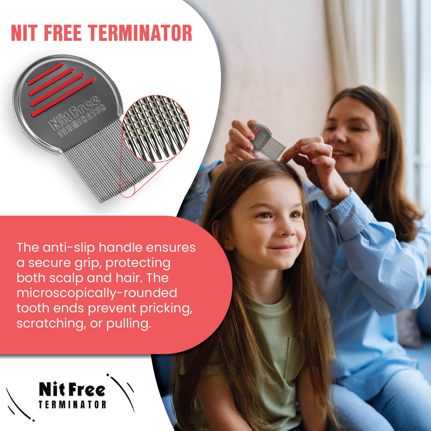 Nit Free Terminator Lice Comb - Professional Stainless Steel Comb for Effective Head Lice Treatment (Color May Vary) (Pack of 1)