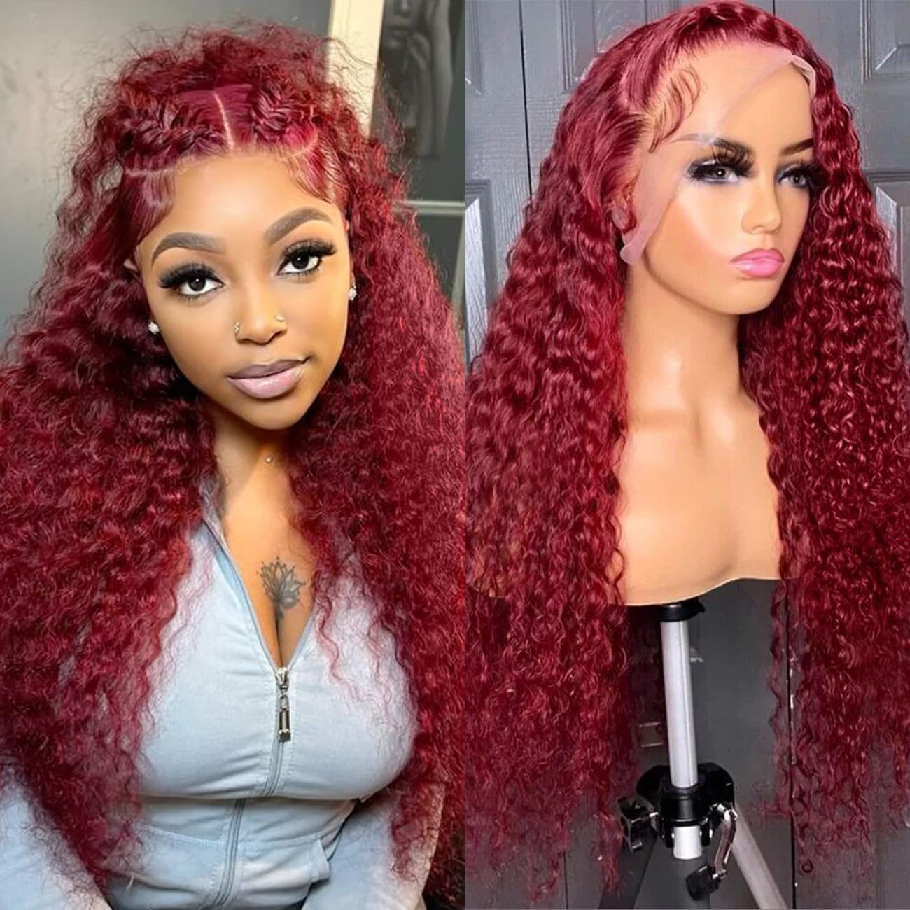 Bworto 30 Zoll weinrote Perücke Echthaar 99j Burgundy 13x6 Deep Wave Lace Front Perücken Echthaar vorgezupft HD transparente Lace Frontal Perücken für schwarze Frauen Rot gefärbte Perücke