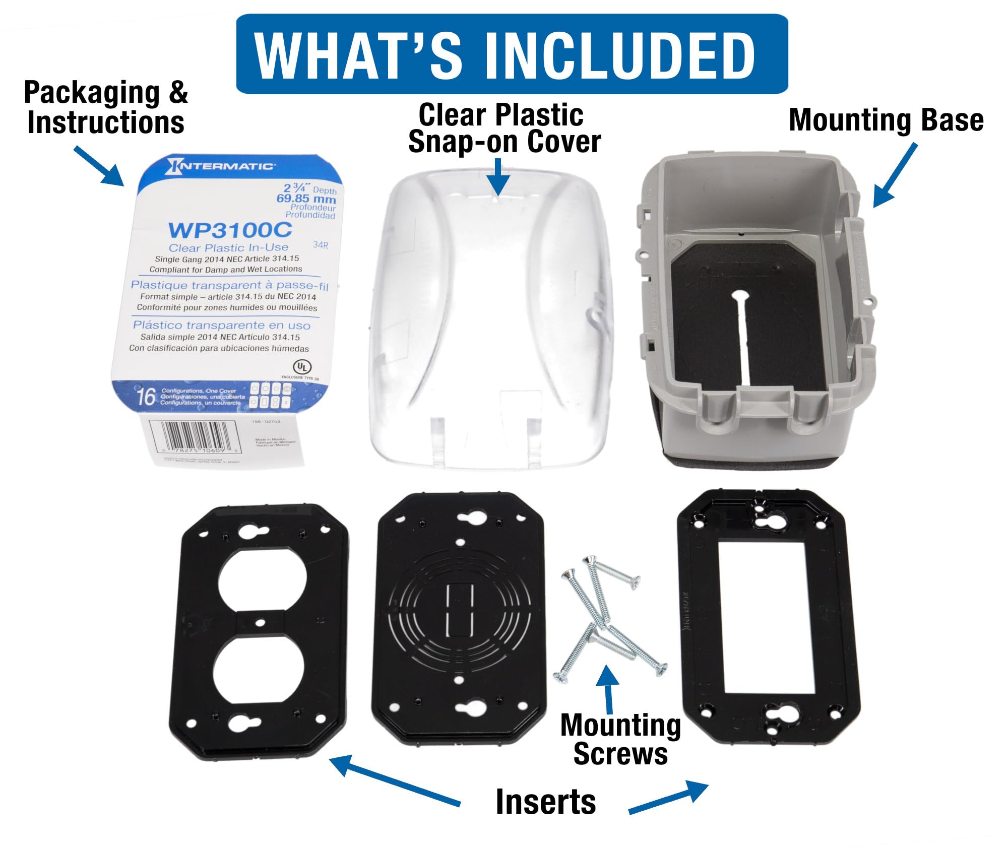 Intermatic WP3100C Weatherproof Electrical Outlet Cover - Extreme Temperature Resistance, Heavy-Duty Construction, Versatile Design & Multi-Configurable, Easy Install, Secure Fit for Outdoor in-Use