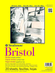 Strathmore 300 Series Bristol Paper Pad, Smooth, Tape Bound, 9x12 inches, 20 Sheets (100lb/270g) - Artist Paper for Adults and Students - Markers, Pen and Ink