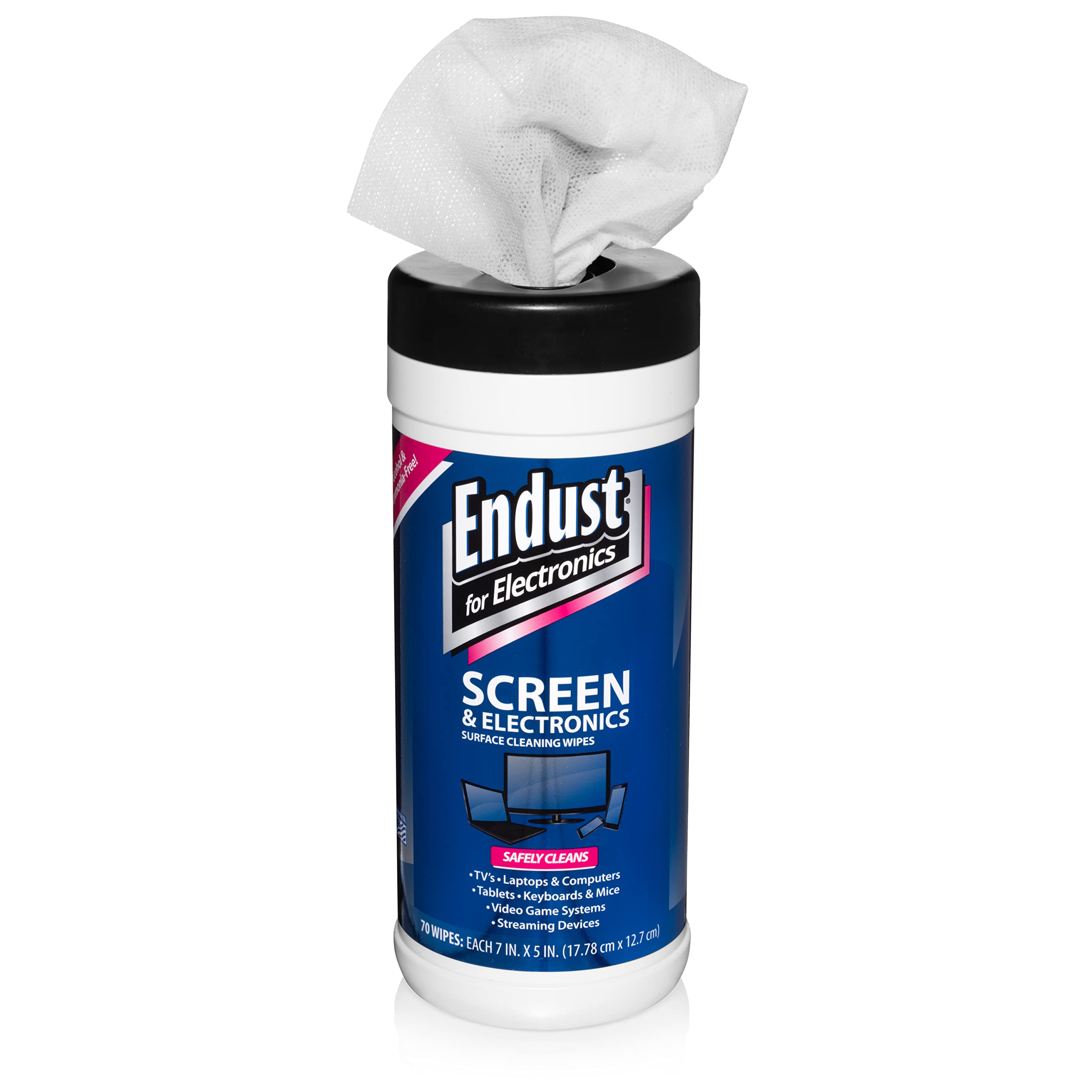 Endust for Electronics; مناديل تنظيف الشاشات والأسطح، مناديل ممتازة لشاشات LCD والبلازما، 70 منديل (11506)