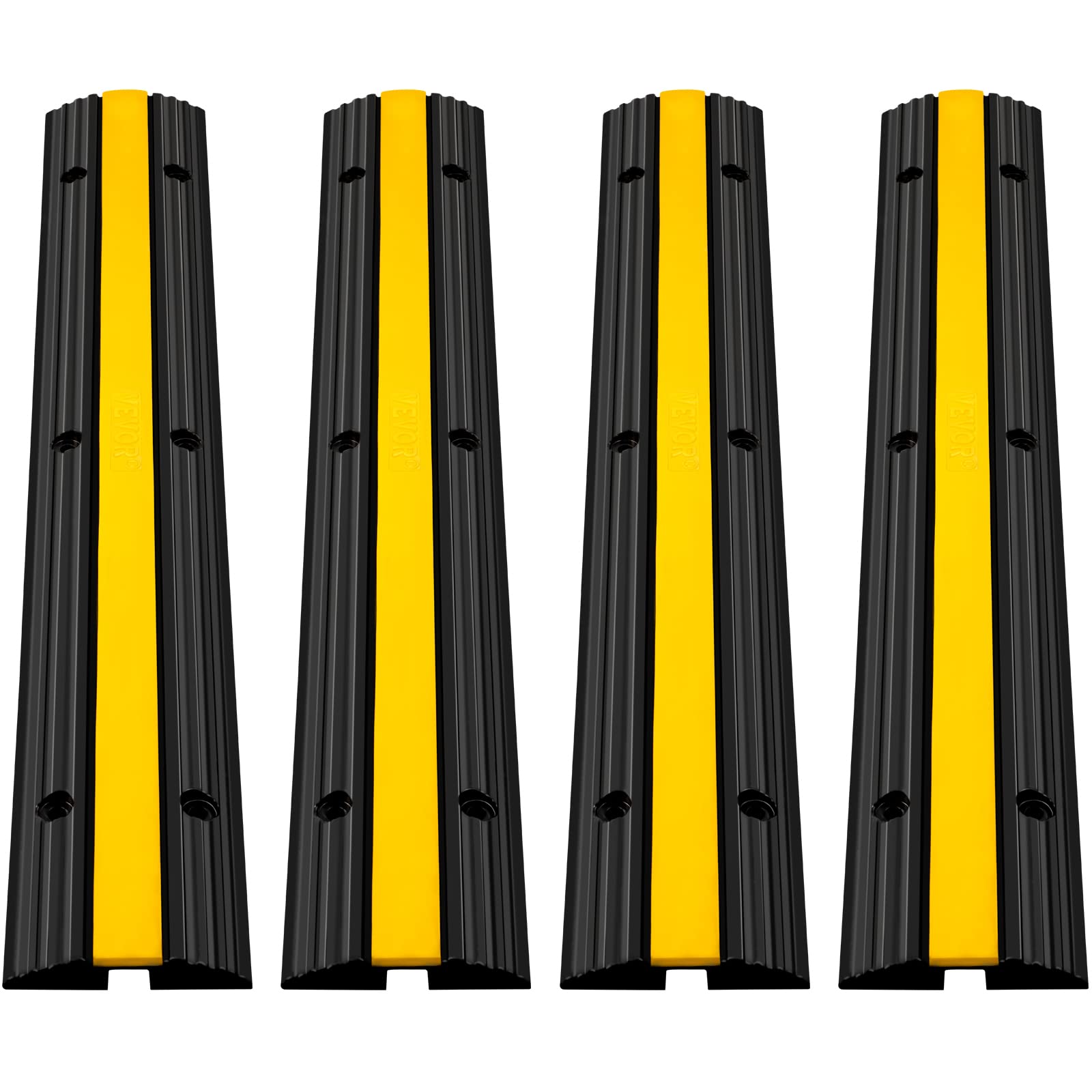 Happybuy 4 Pack of 1-Channel Rubber Cable Protector Ramps Heavy Duty 18000Lbs Load Capacity Cable Wire Cord Cover Ramp Speed Bump Driveway Hose Cable Ramp Protective Cover