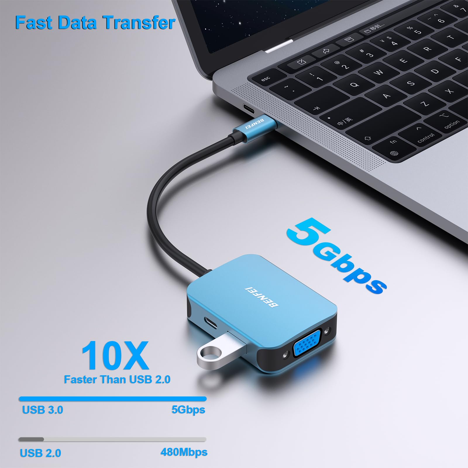BENFEI USB C HUB 4-in-1, USB Type-C to HDMI VGA Adapter, USB C to USB Adapter, USB Type-C Power Delivery, Compatible with iPhone 15 Pro/Max, MacBook Pro/Air 2023, iPad Pro, iMac, S23, XPS 17