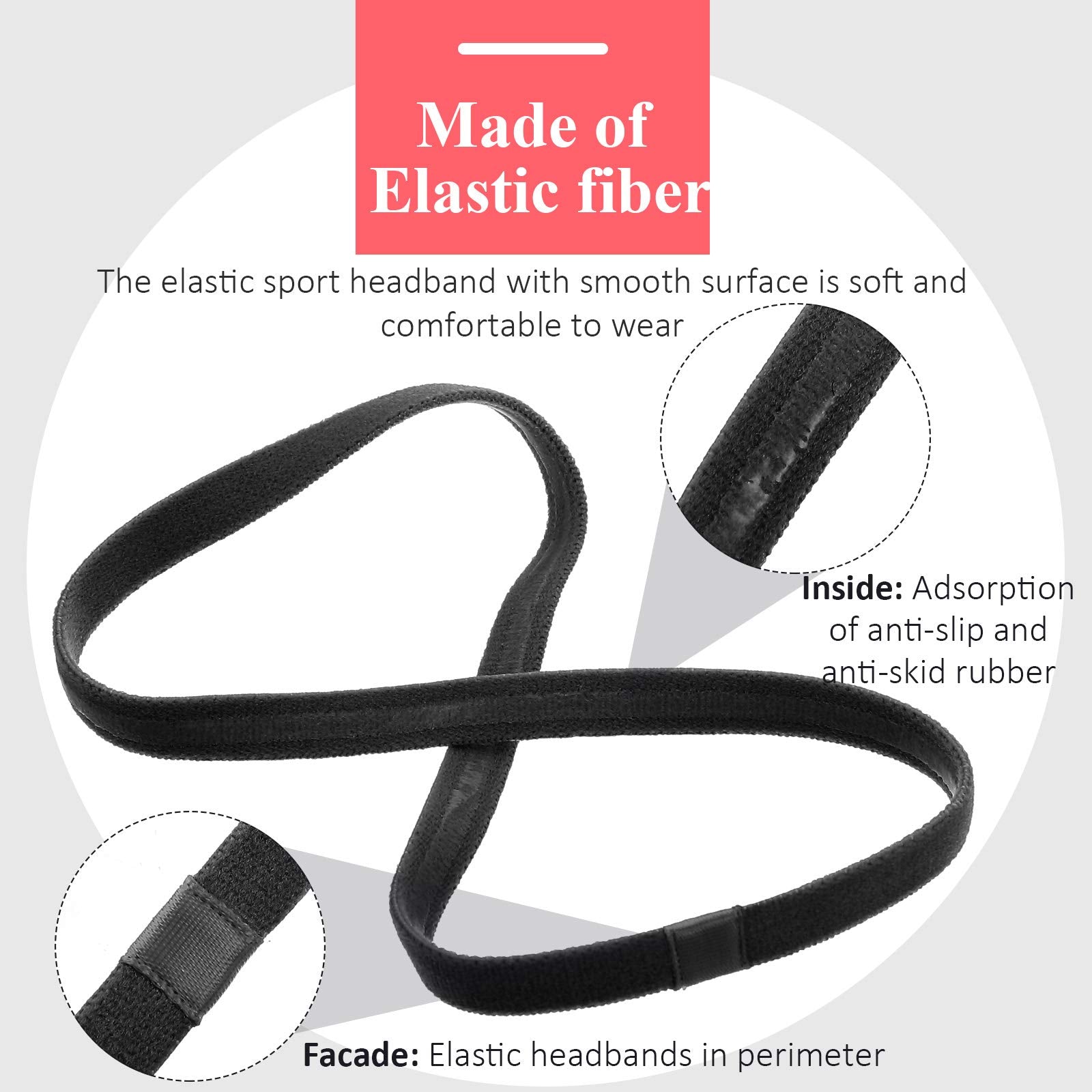 4 Pieces Thick Non-Slip Elastic Sport Headbands Hair Headbands for Women and Men (Black)